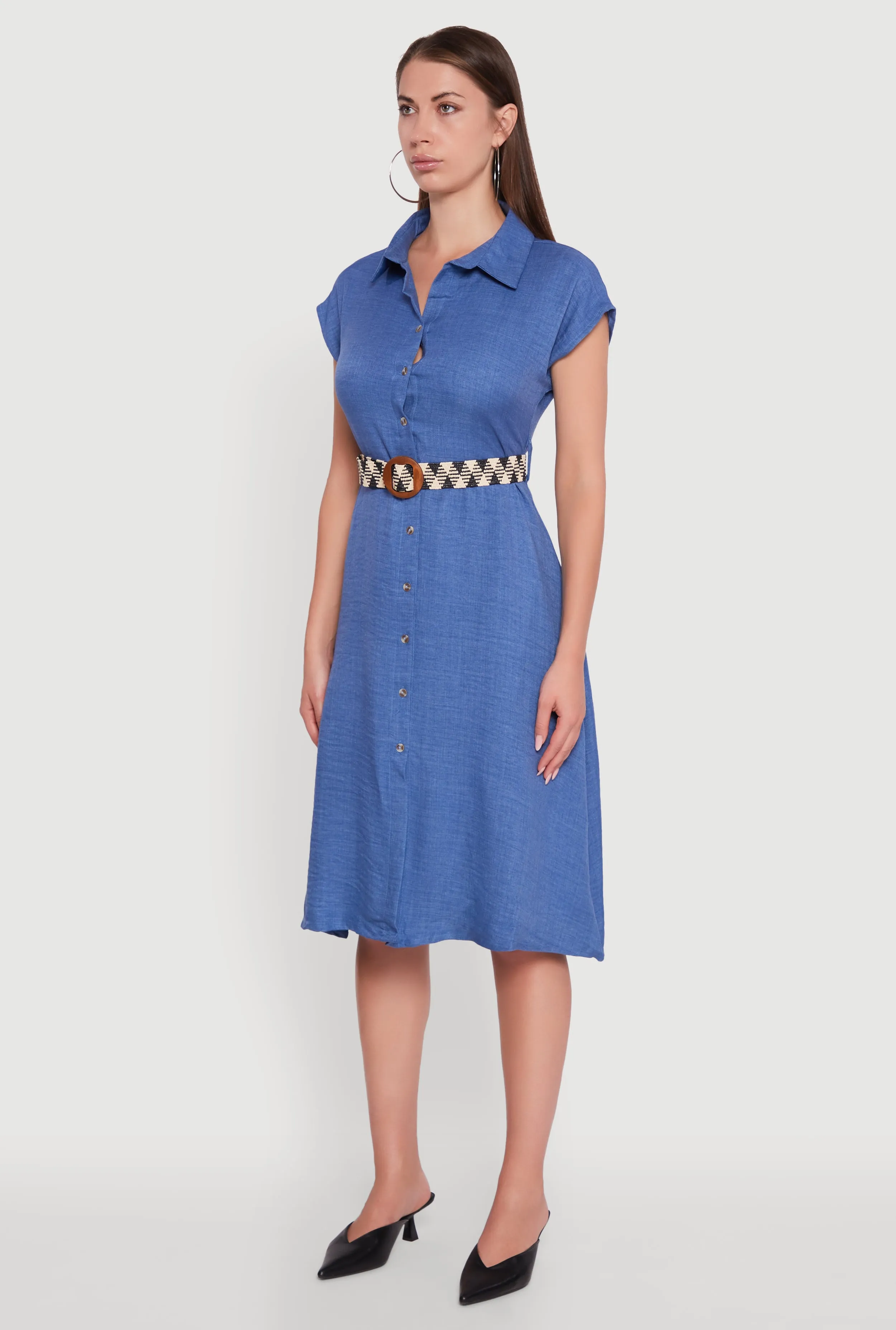 Classic Fit Midi Dress with Belt and Cap Sleeves sold by Rainbow product image thumbnail 3