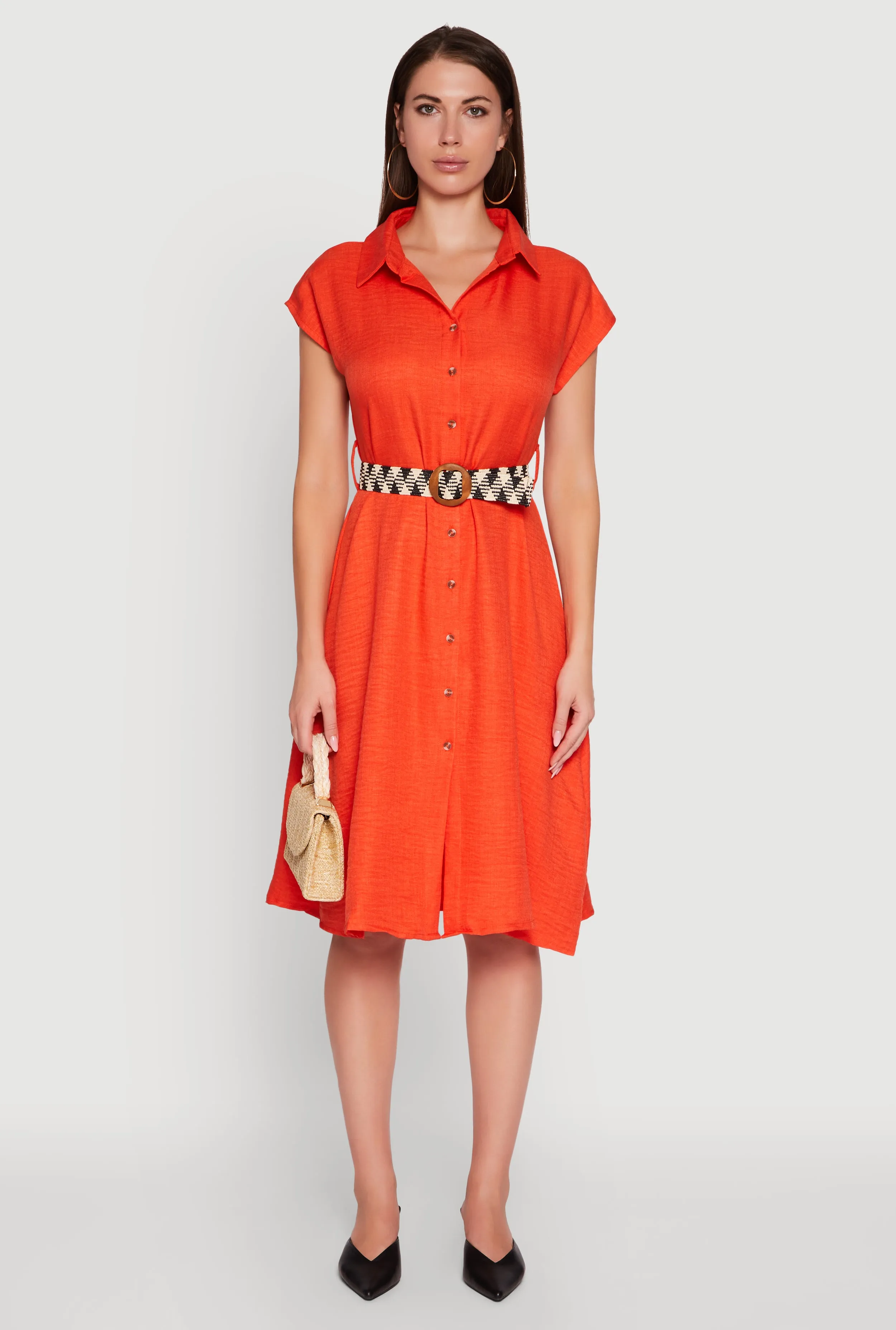 Classic Fit Midi Dress with Belt and Cap Sleeves sold by Rainbow product image thumbnail 2