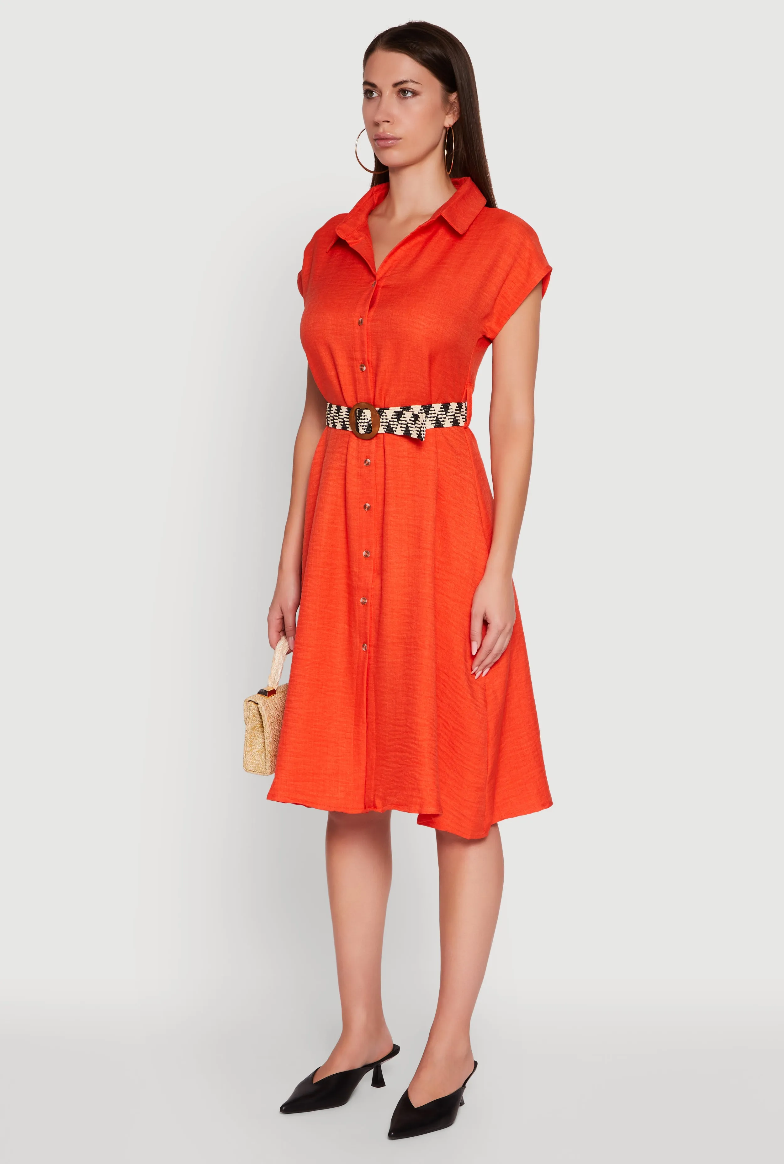 Classic Fit Midi Dress with Belt and Cap Sleeves sold by Rainbow product image thumbnail 3