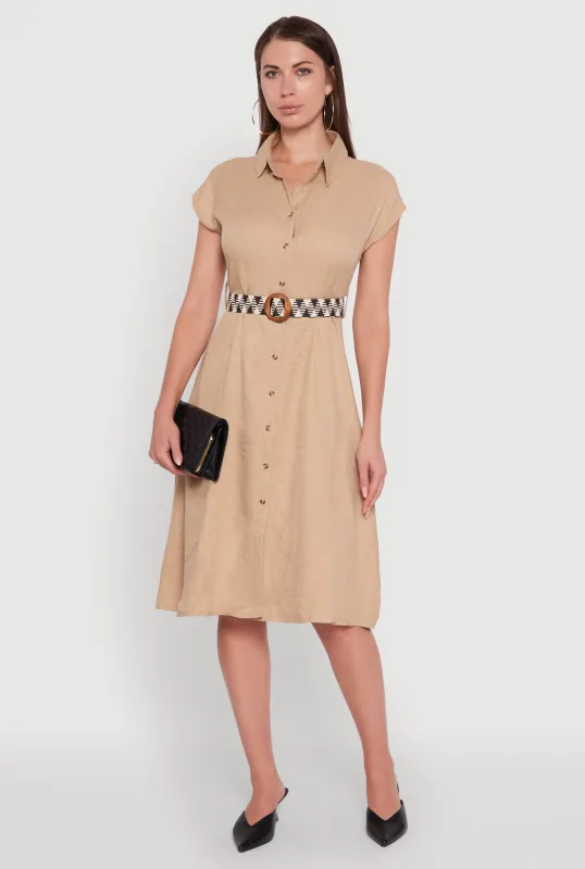Classic Fit Midi Dress with Belt and Cap Sleeves sold by Rainbow