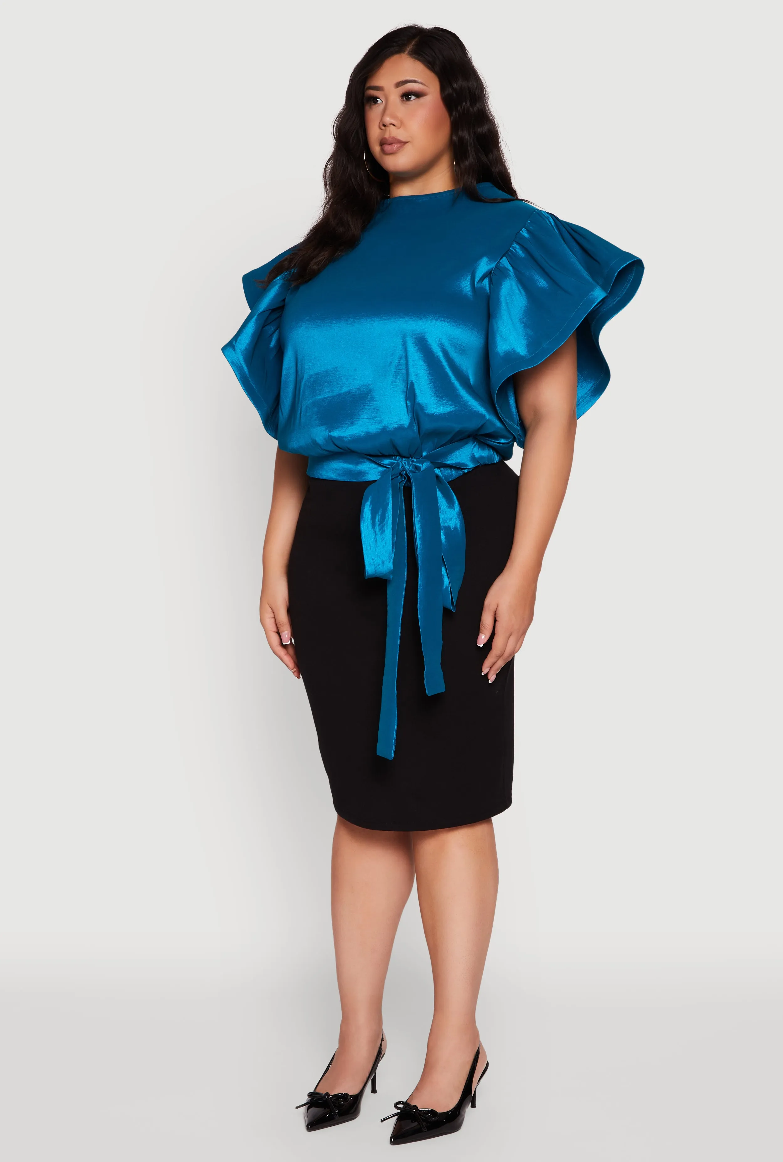 Plus Size Flutter Sleeve Blouse with Tie Waist Belt sold by Rainbow product image thumbnail 5