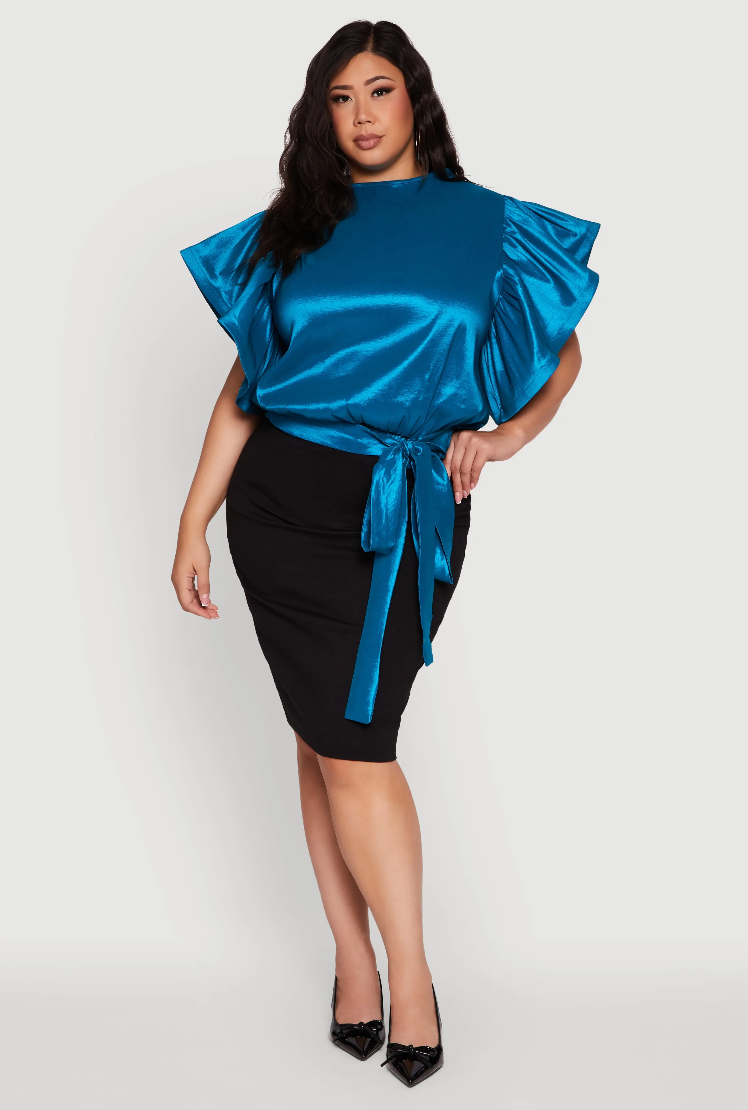 Plus Size Flutter Sleeve Blouse with Tie Waist Belt sold by Rainbow product image thumbnail 3