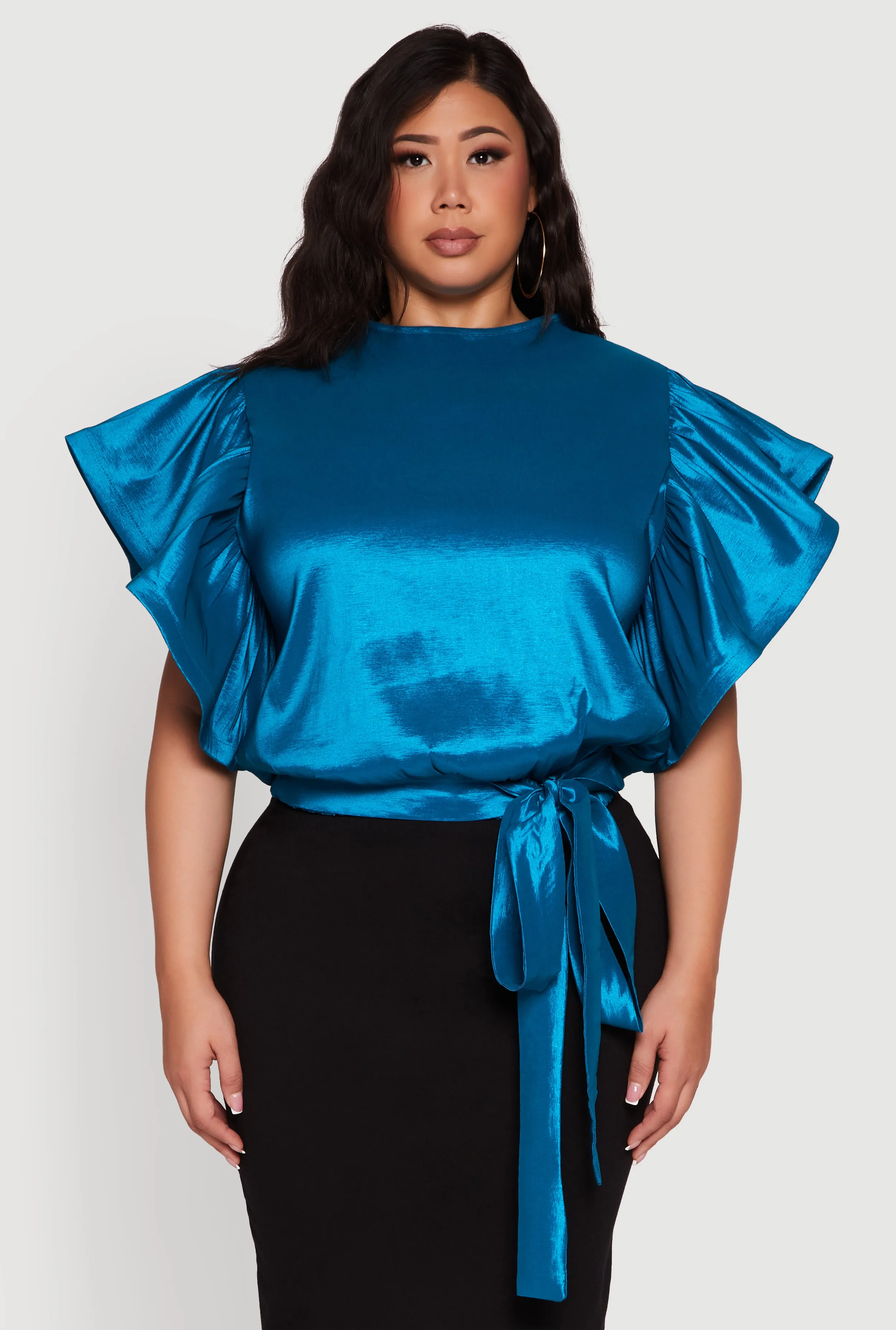 Plus Size Flutter Sleeve Blouse with Tie Waist Belt sold by Rainbow product image thumbnail 2