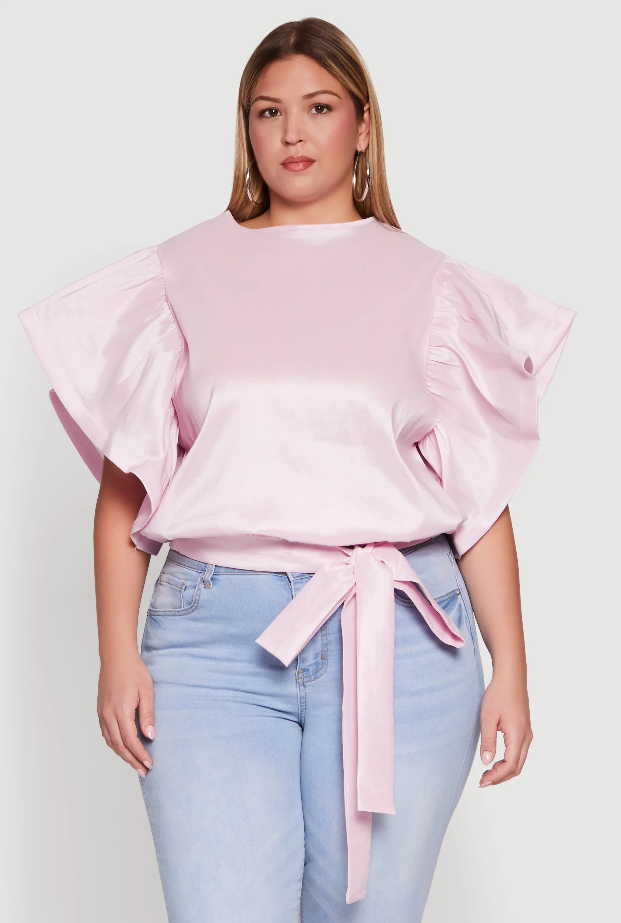 Plus Size Flutter Sleeve Blouse with Tie Waist Belt sold by Rainbow product image thumbnail 2