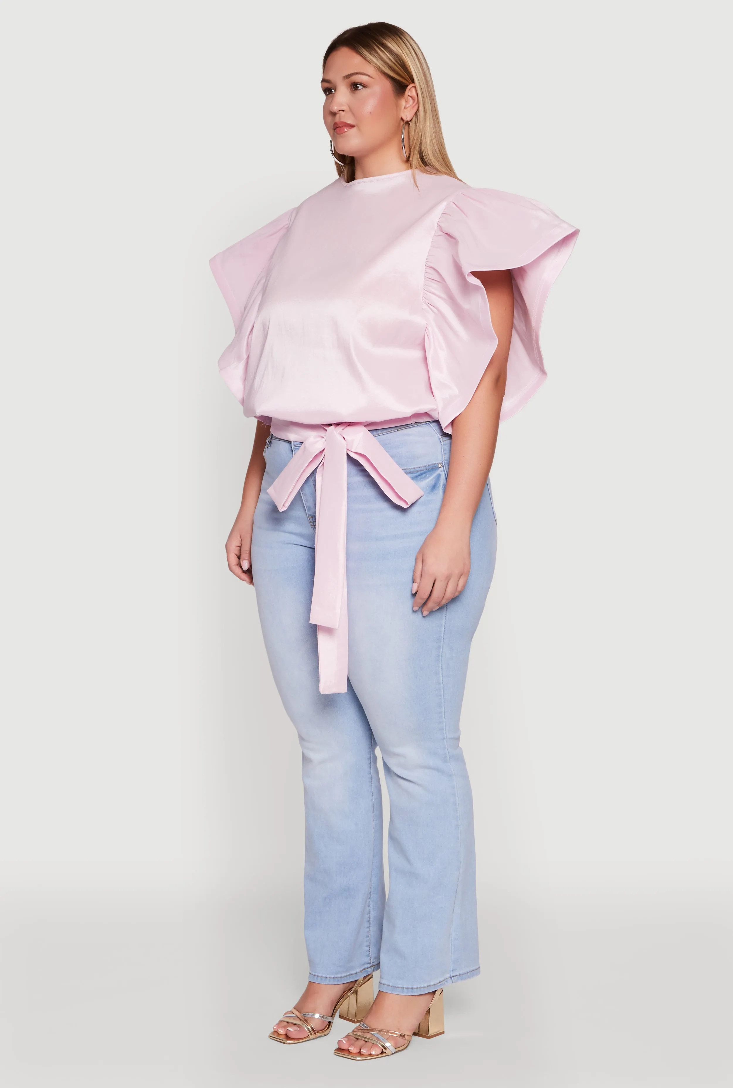 Plus Size Flutter Sleeve Blouse with Tie Waist Belt sold by Rainbow product image thumbnail 5