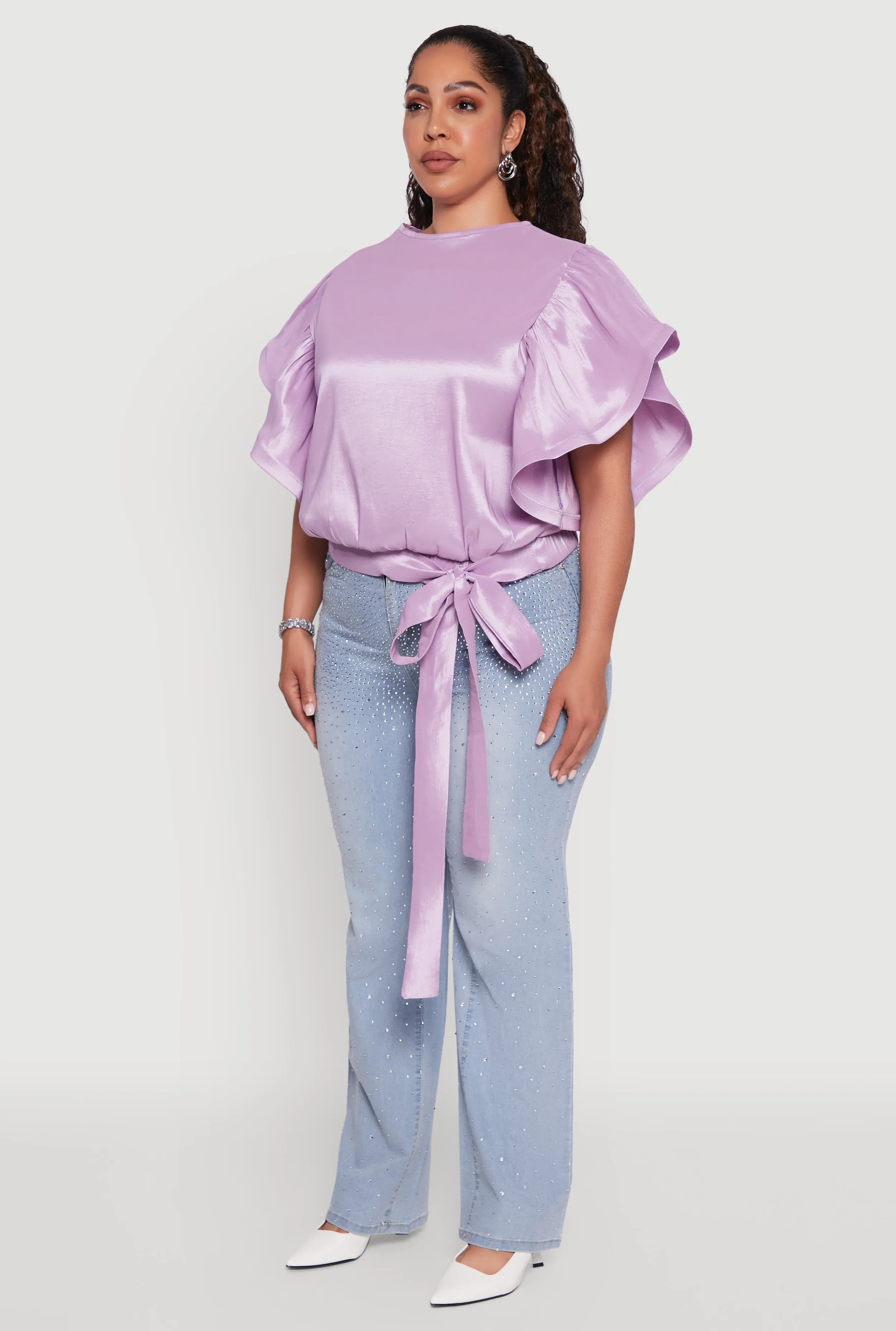 Plus Size Flutter Sleeve Blouse with Tie Waist Belt sold by Rainbow product image thumbnail 5