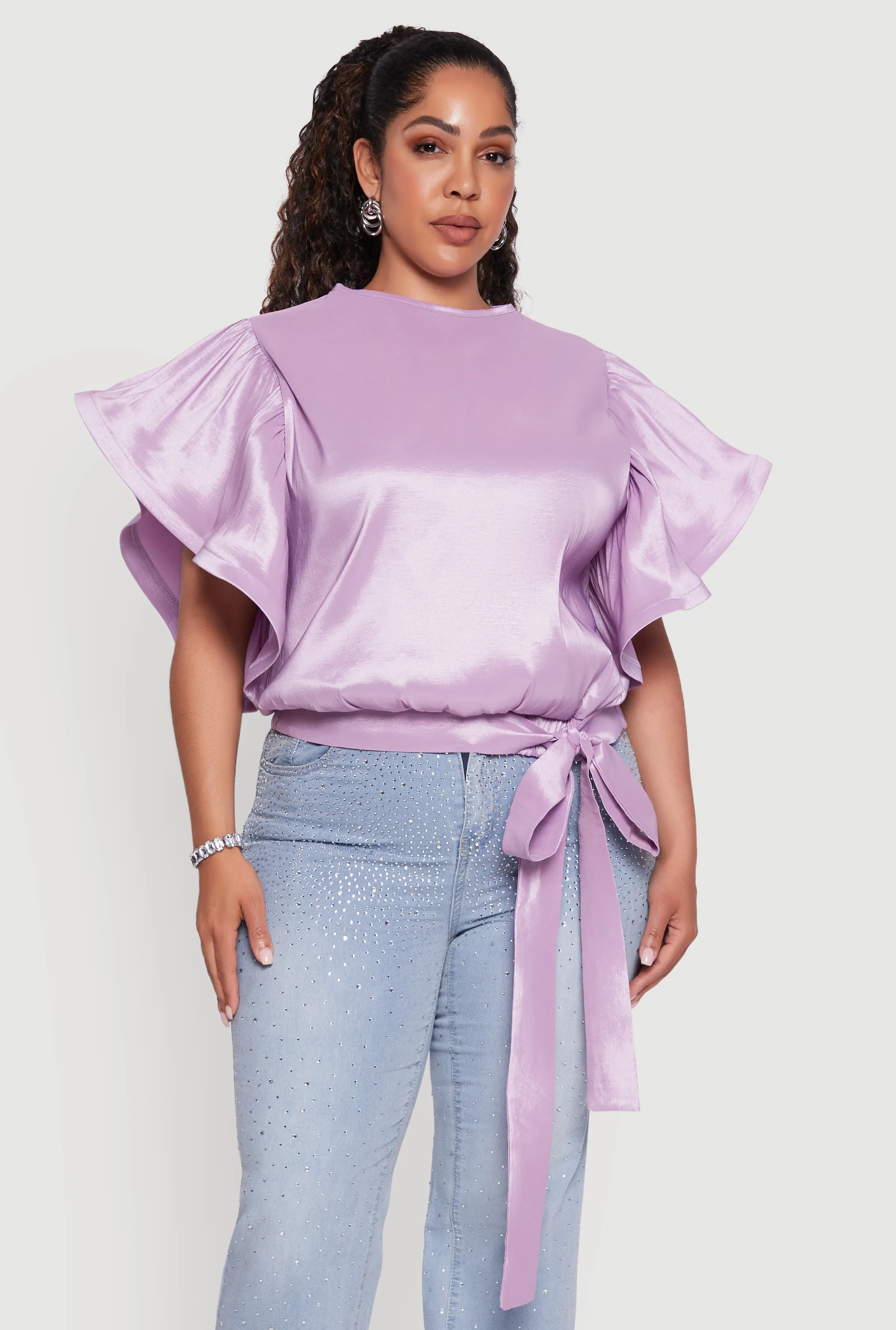 Plus Size Flutter Sleeve Blouse with Tie Waist Belt sold by Rainbow product image thumbnail 2