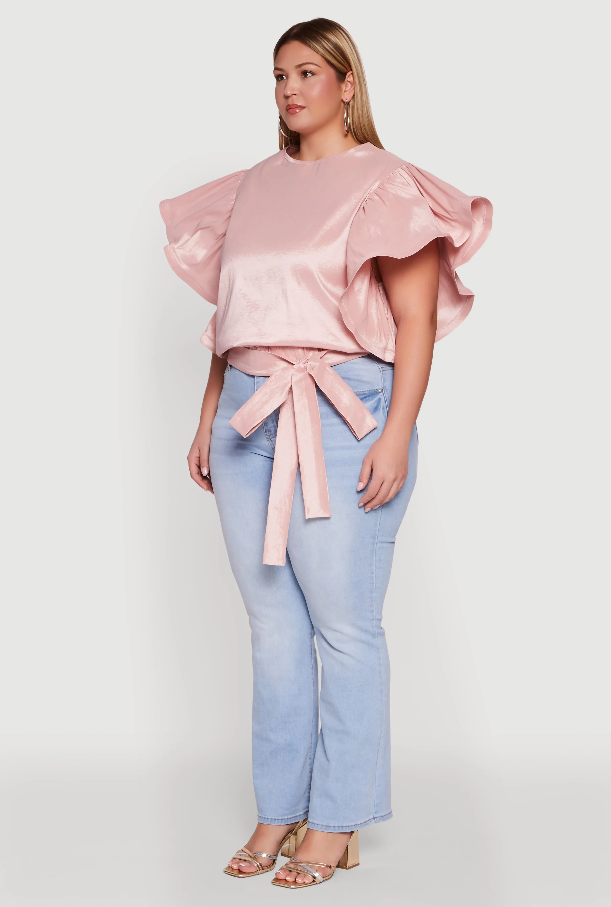 Plus Size Flutter Sleeve Blouse with Tie Waist Belt sold by Rainbow product image thumbnail 5