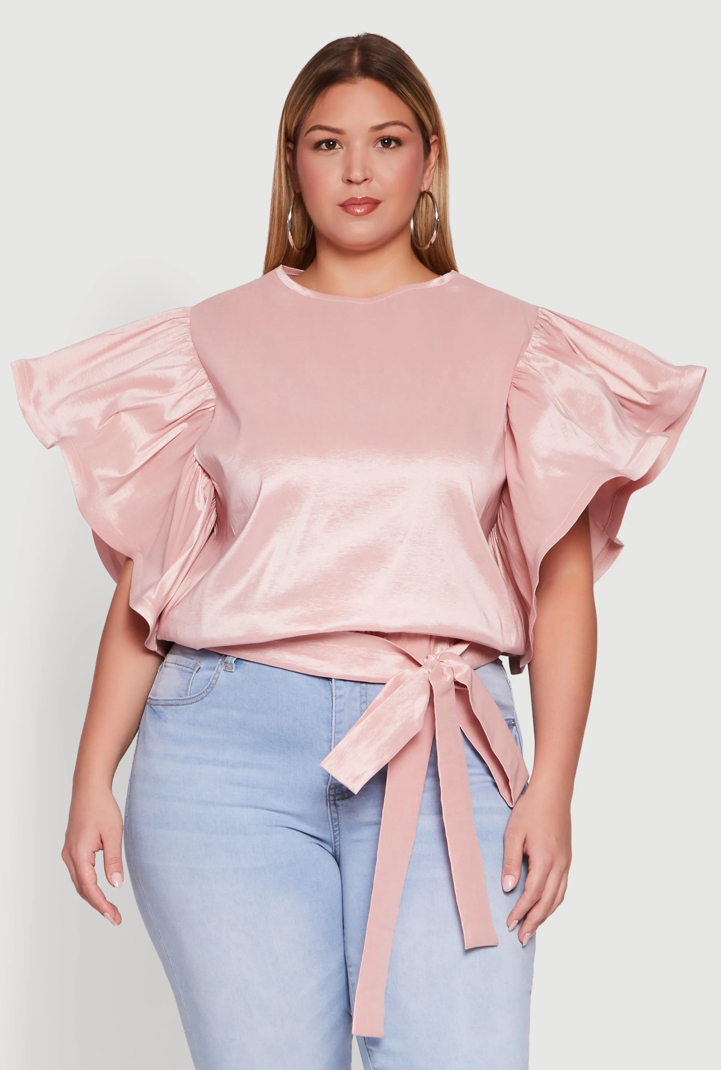 Plus Size Flutter Sleeve Blouse with Tie Waist Belt sold by Rainbow product image thumbnail 2