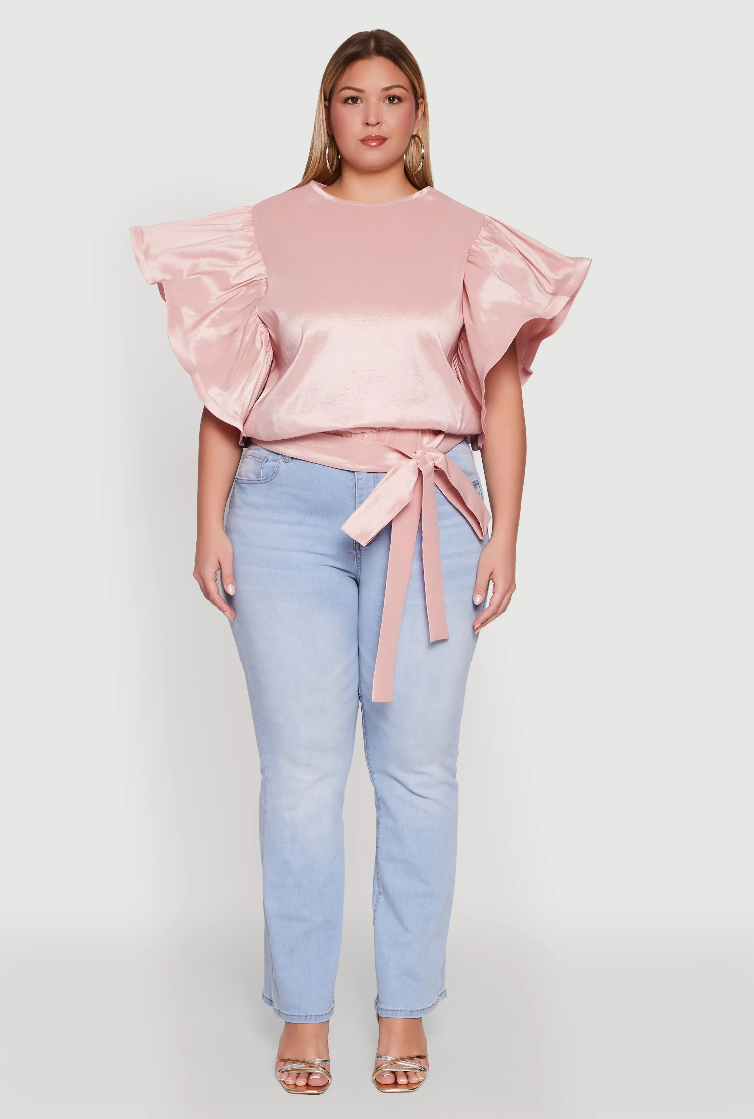 Plus Size Flutter Sleeve Blouse with Tie Waist Belt sold by Rainbow product image thumbnail 3