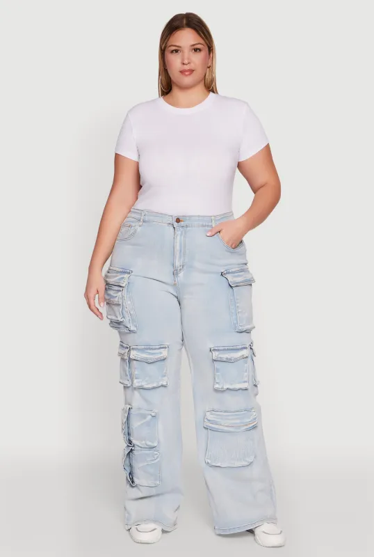 Plus Size Straight Leg Utility Jeans sold by Rainbow