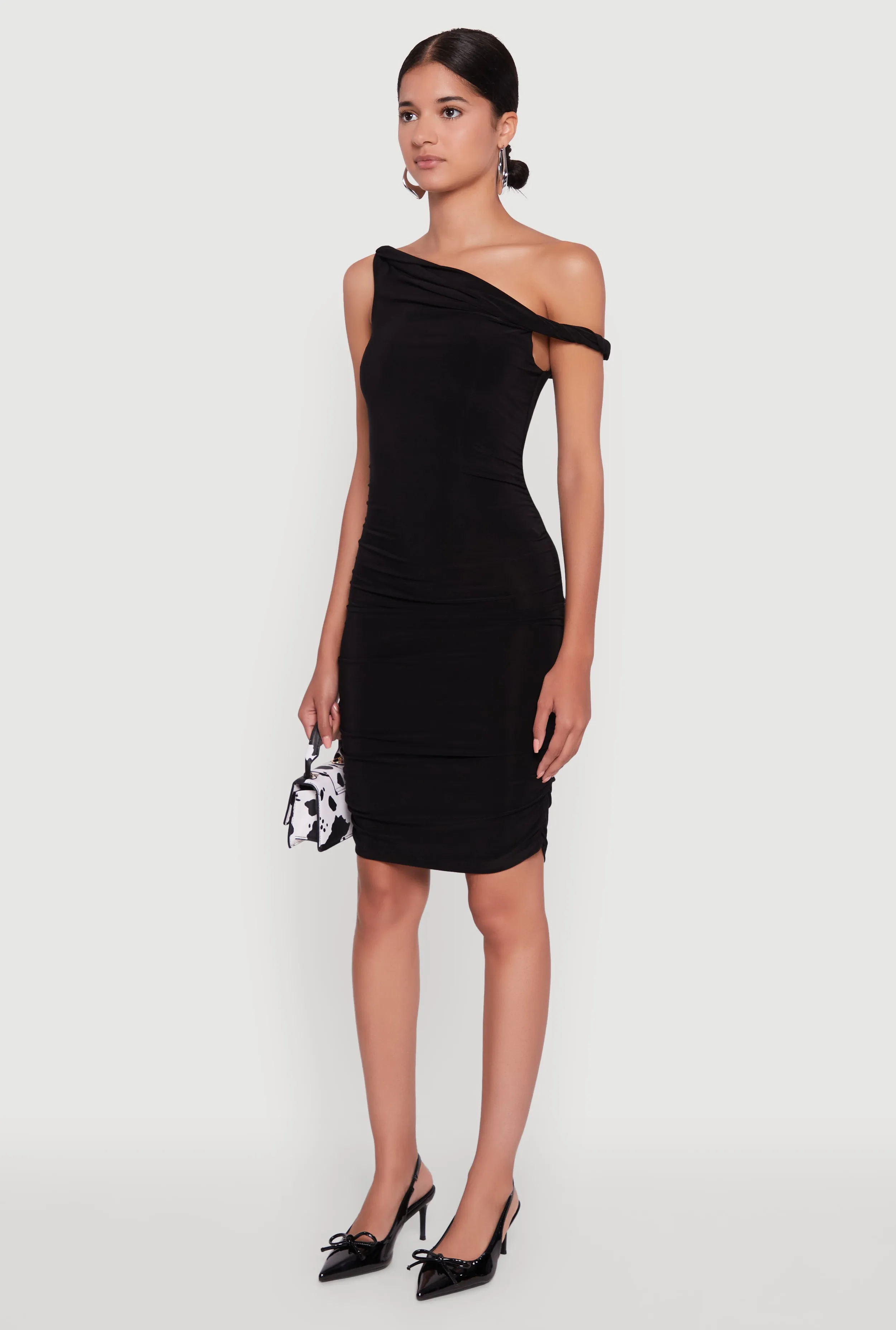 Ruched One Shoulder Bodycon Mini Dress sold by Rainbow product image thumbnail 3