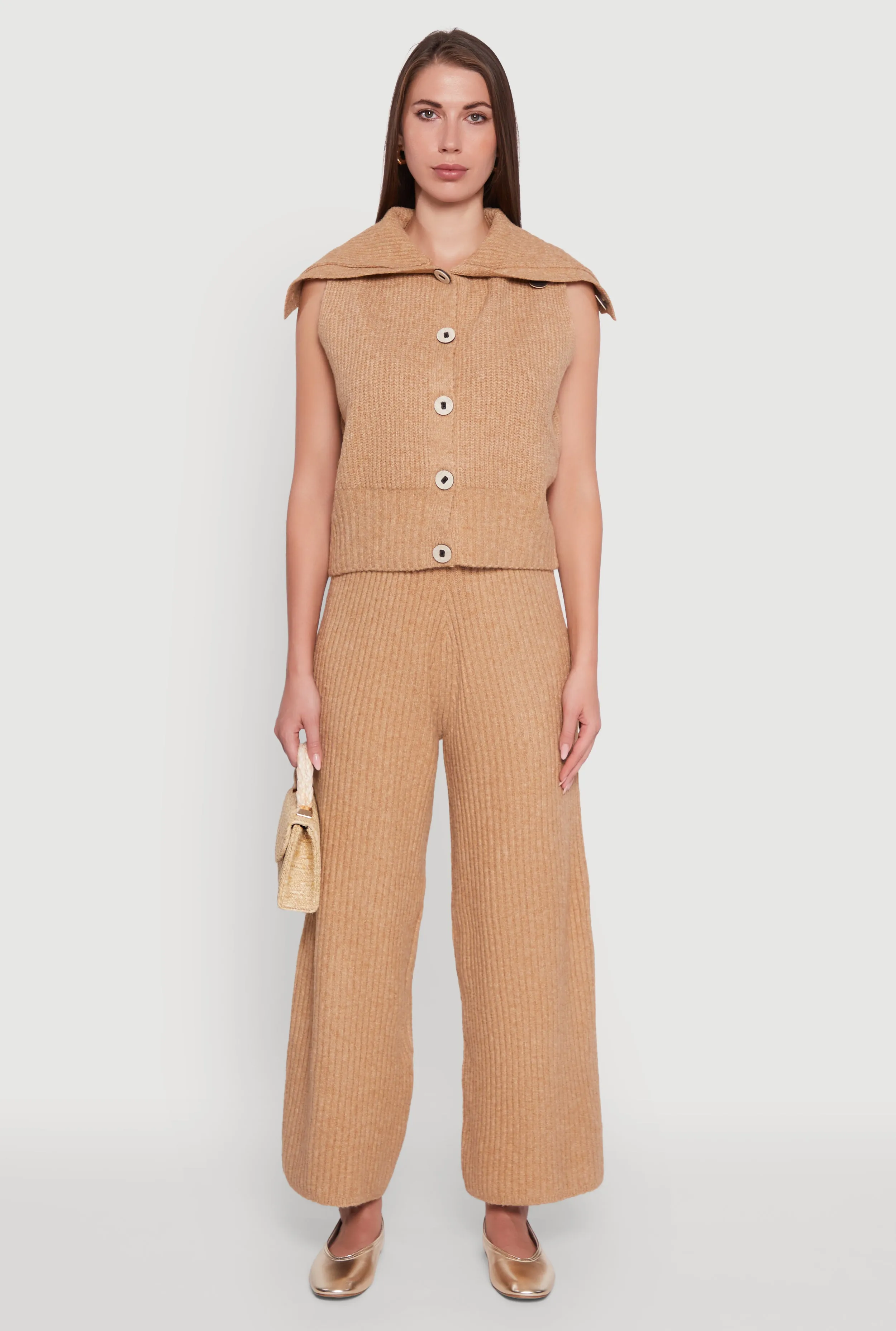 Brushed Rib Knit Collared Button Front Sweater Vest sold by Rainbow product image thumbnail 3