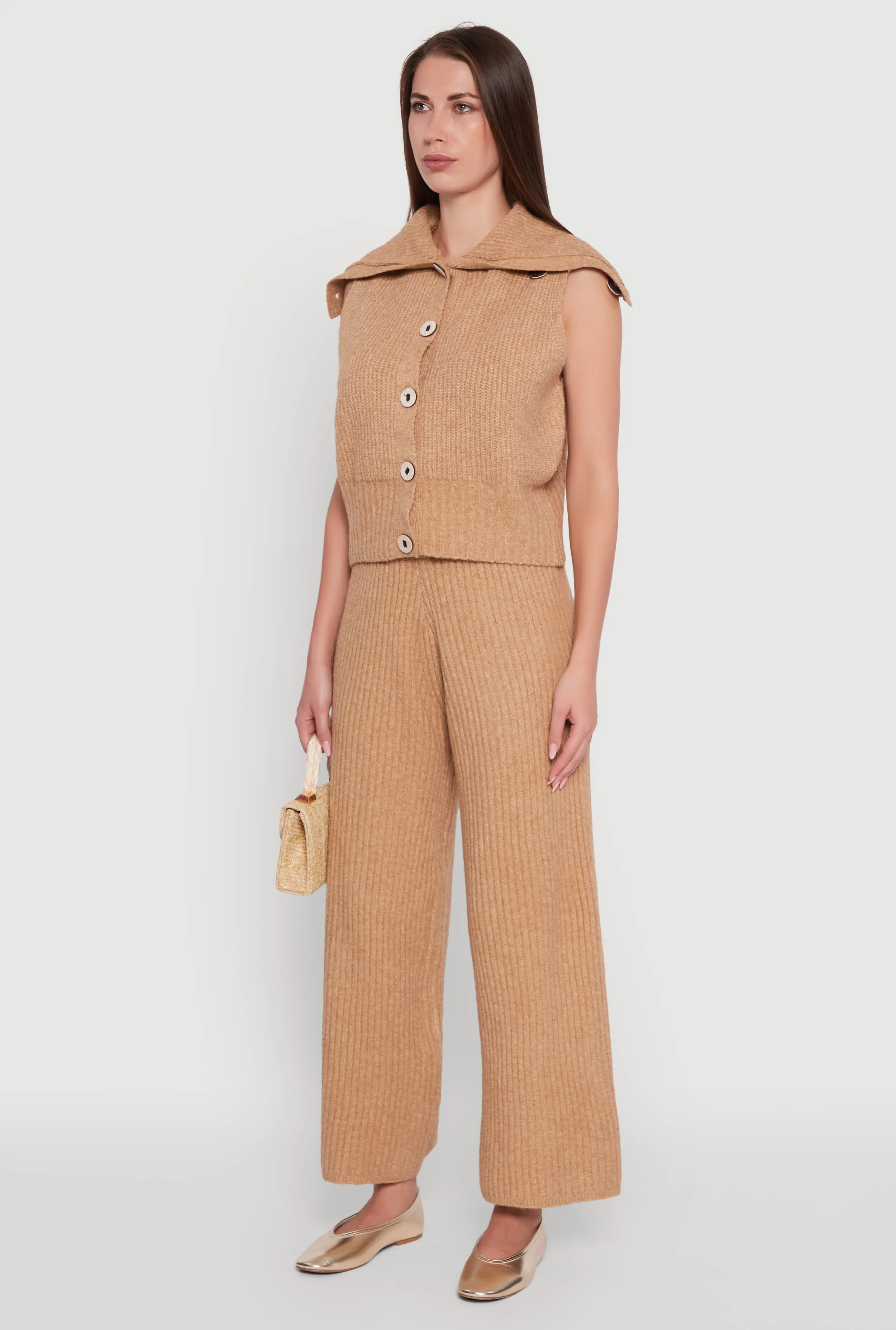 Brushed Rib Knit Collared Button Front Sweater Vest sold by Rainbow product image thumbnail 5