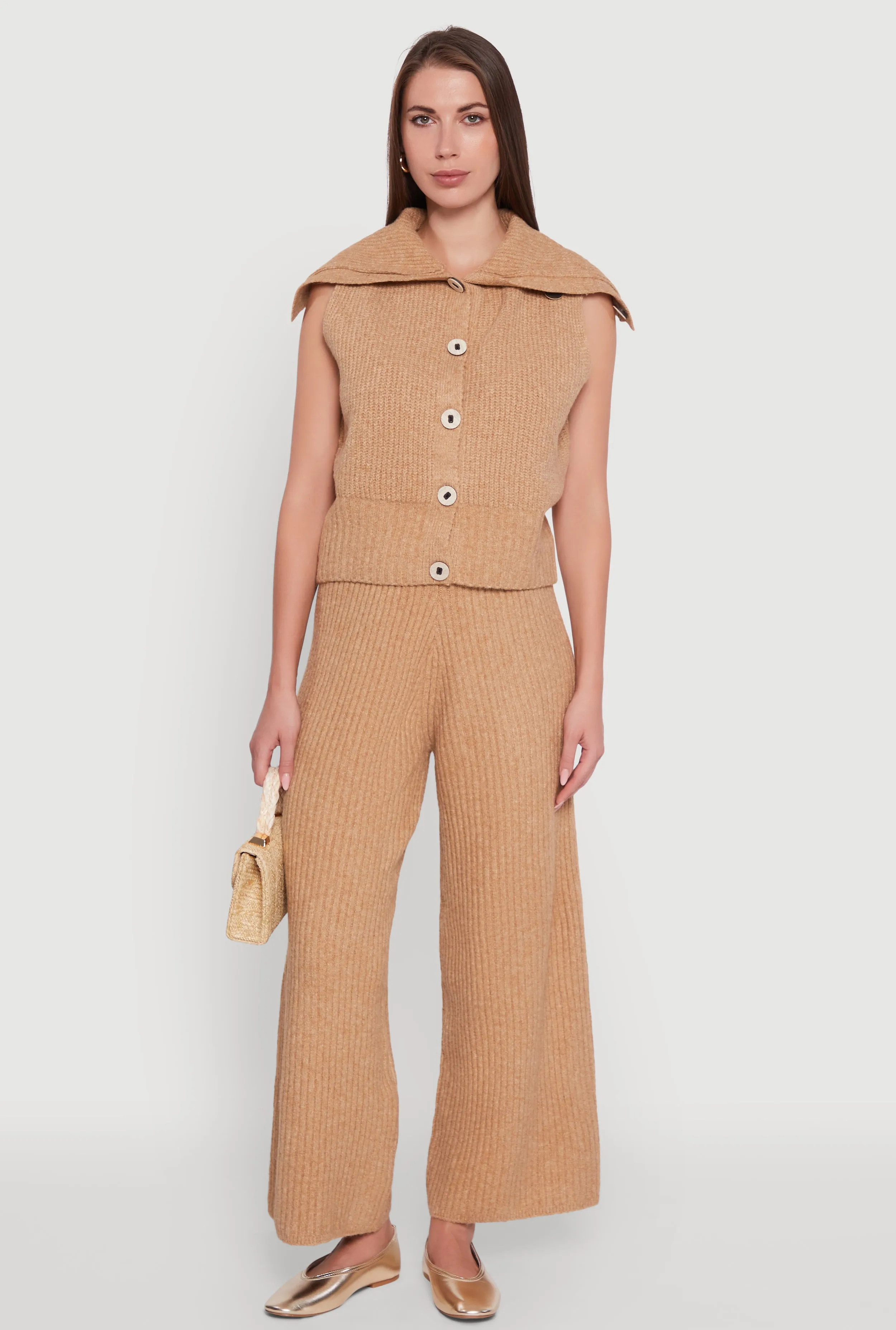 Brushed Rib Knit Collared Button Front Sweater Vest sold by Rainbow product image thumbnail 2