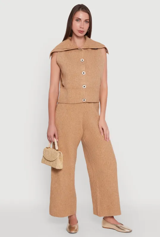 Brushed Ribbed Knit Pull On Wide Leg Pants sold by Rainbow