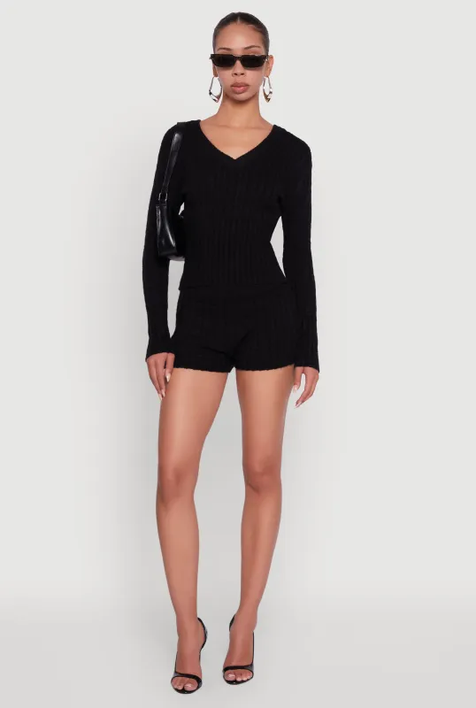 Mid Rise Cable Knit Shorts made by Rainbow