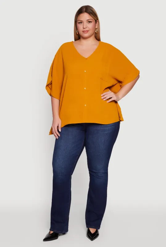 Plus Size Crepe Knit Button Detail Dolman Sleeve Blouse sold by Rainbow