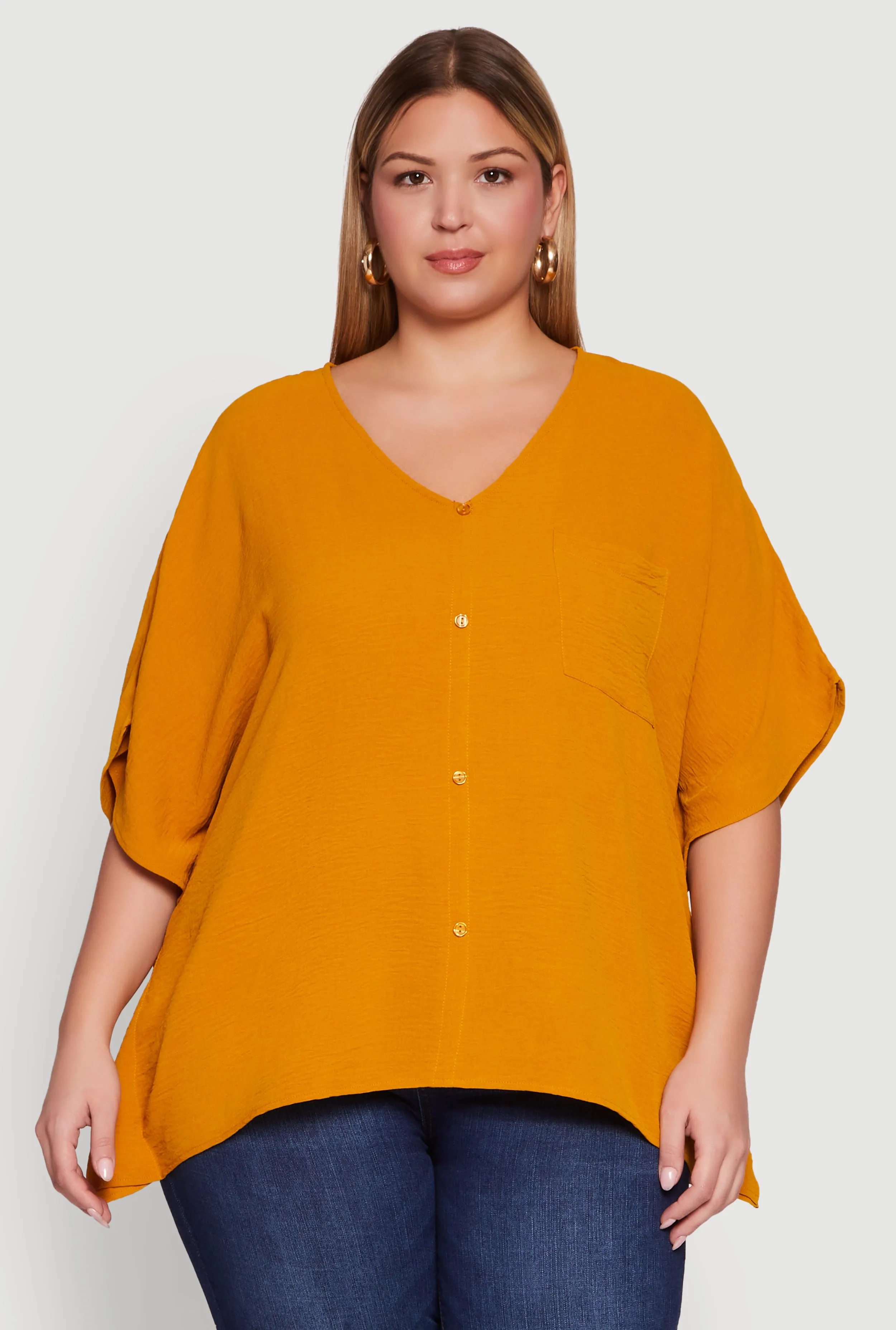Plus Size Crepe Knit Button Detail Dolman Sleeve Blouse sold by Rainbow product image thumbnail 2