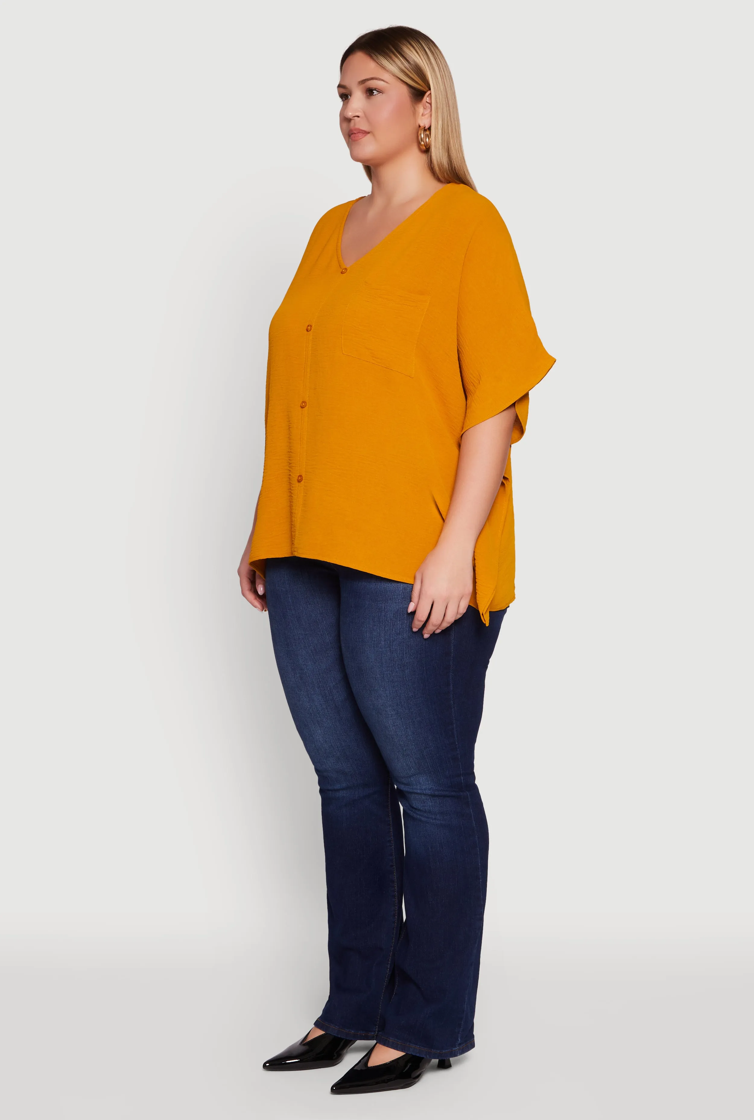 Plus Size Crepe Knit Button Detail Dolman Sleeve Blouse sold by Rainbow product image thumbnail 5