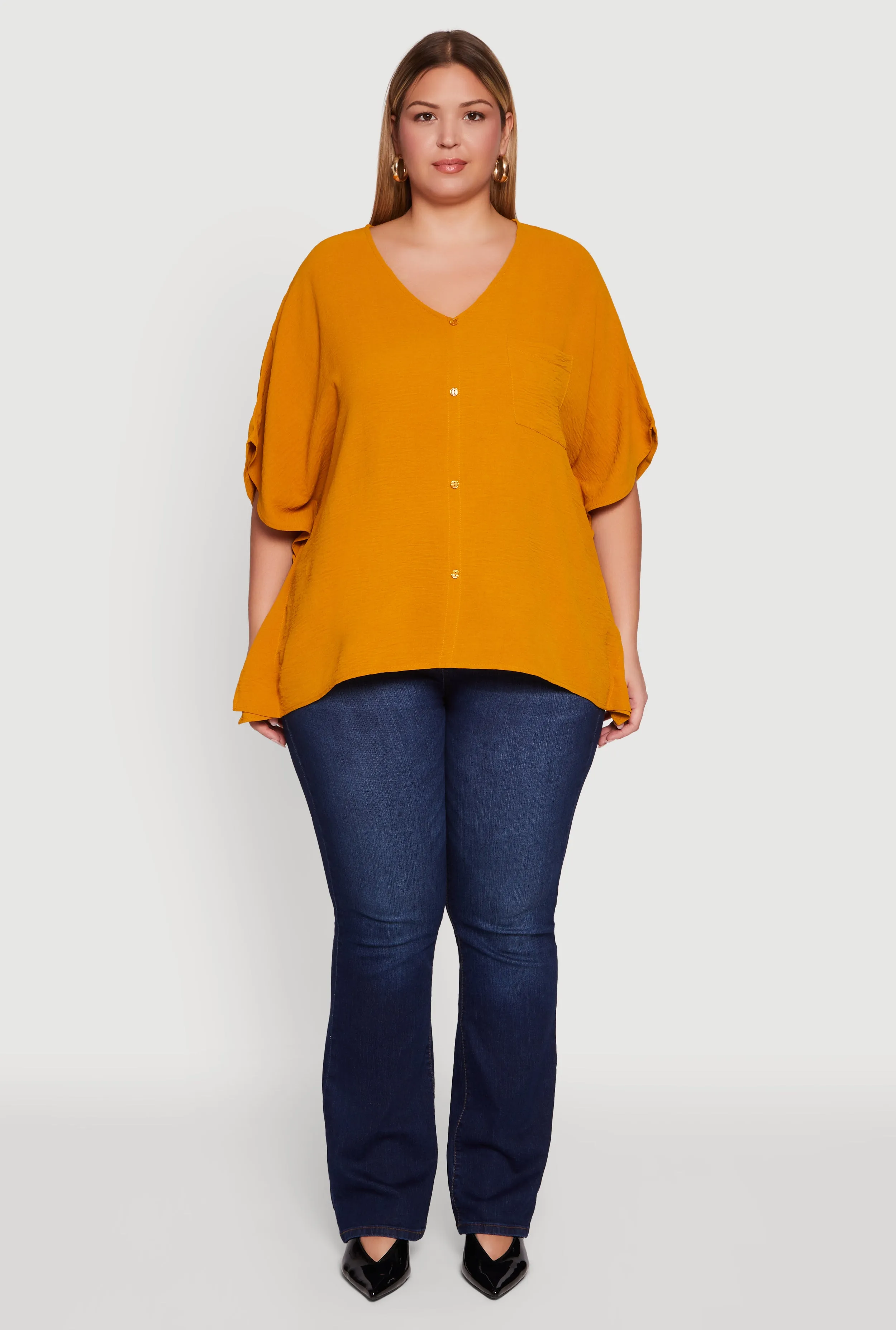 Plus Size Crepe Knit Button Detail Dolman Sleeve Blouse sold by Rainbow product image thumbnail 3