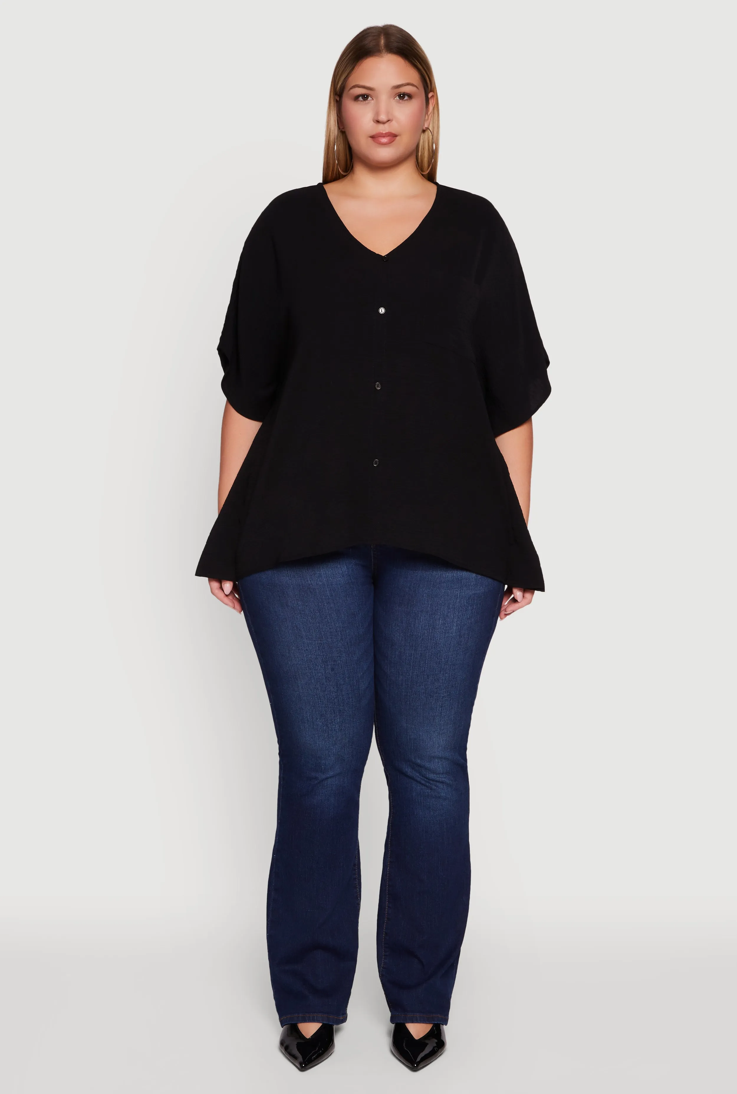 Plus Size Crepe Knit Button Detail Dolman Sleeve Blouse sold by Rainbow product image thumbnail 3