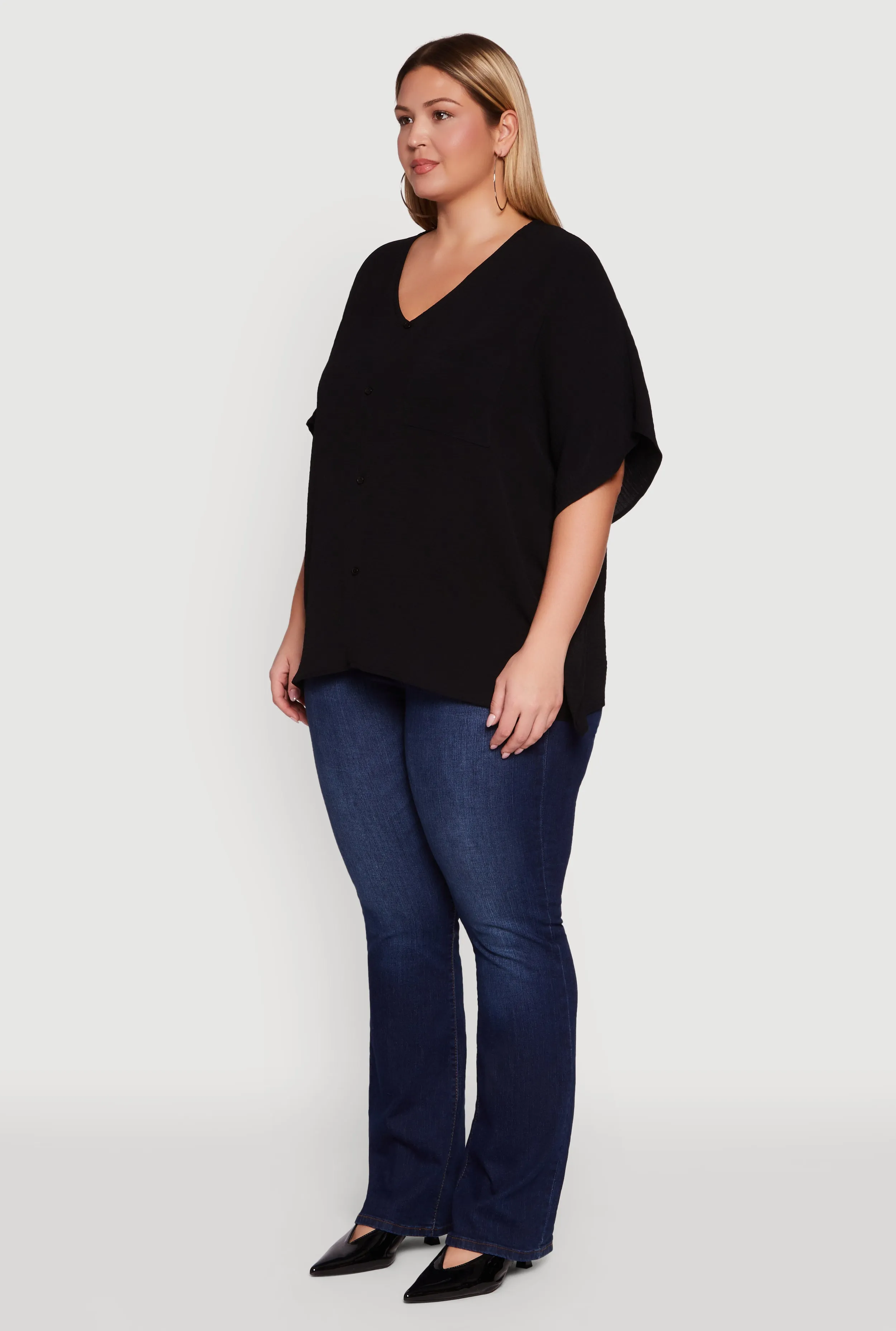 Plus Size Crepe Knit Button Detail Dolman Sleeve Blouse sold by Rainbow product image thumbnail 5