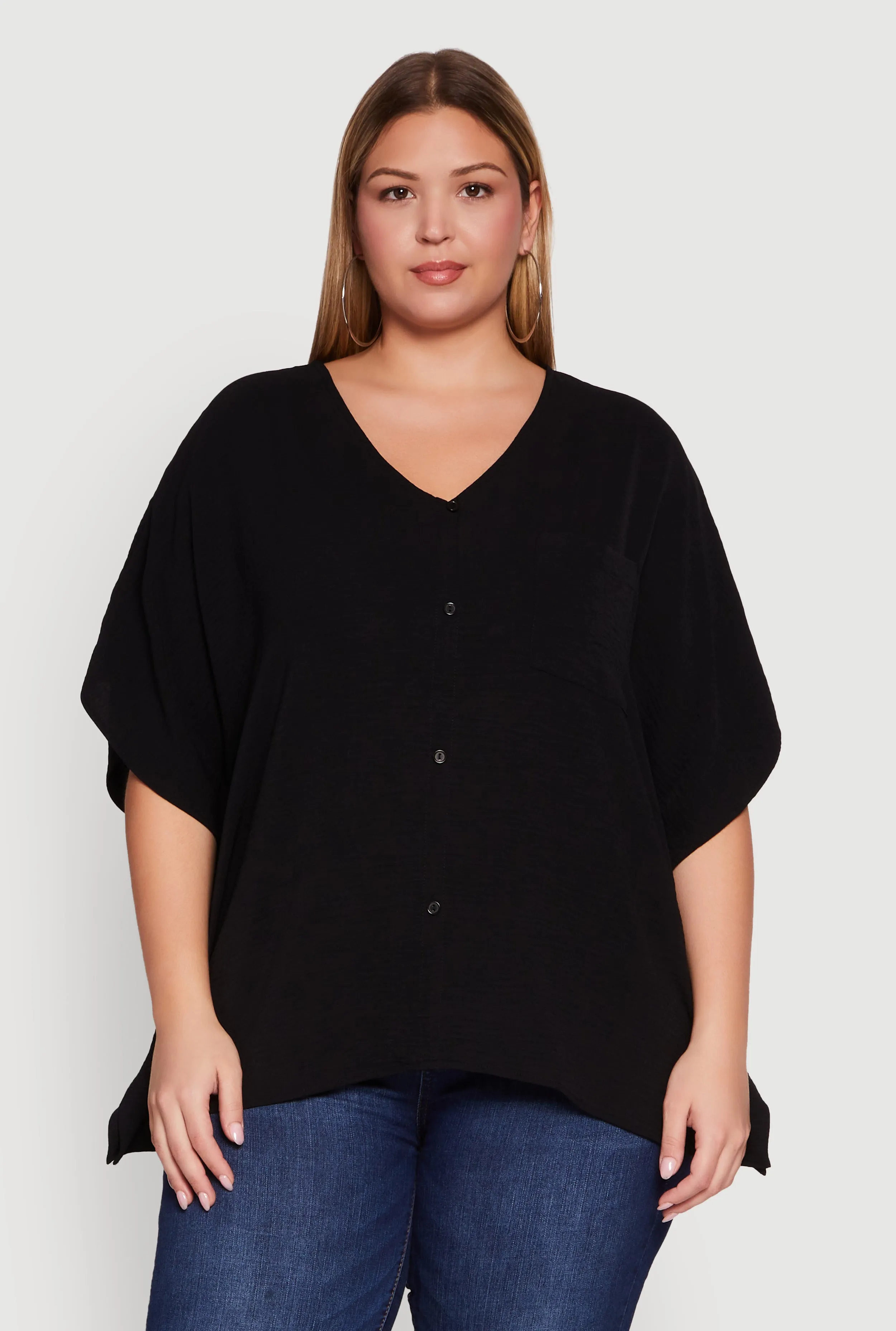 Plus Size Crepe Knit Button Detail Dolman Sleeve Blouse sold by Rainbow product image thumbnail 2