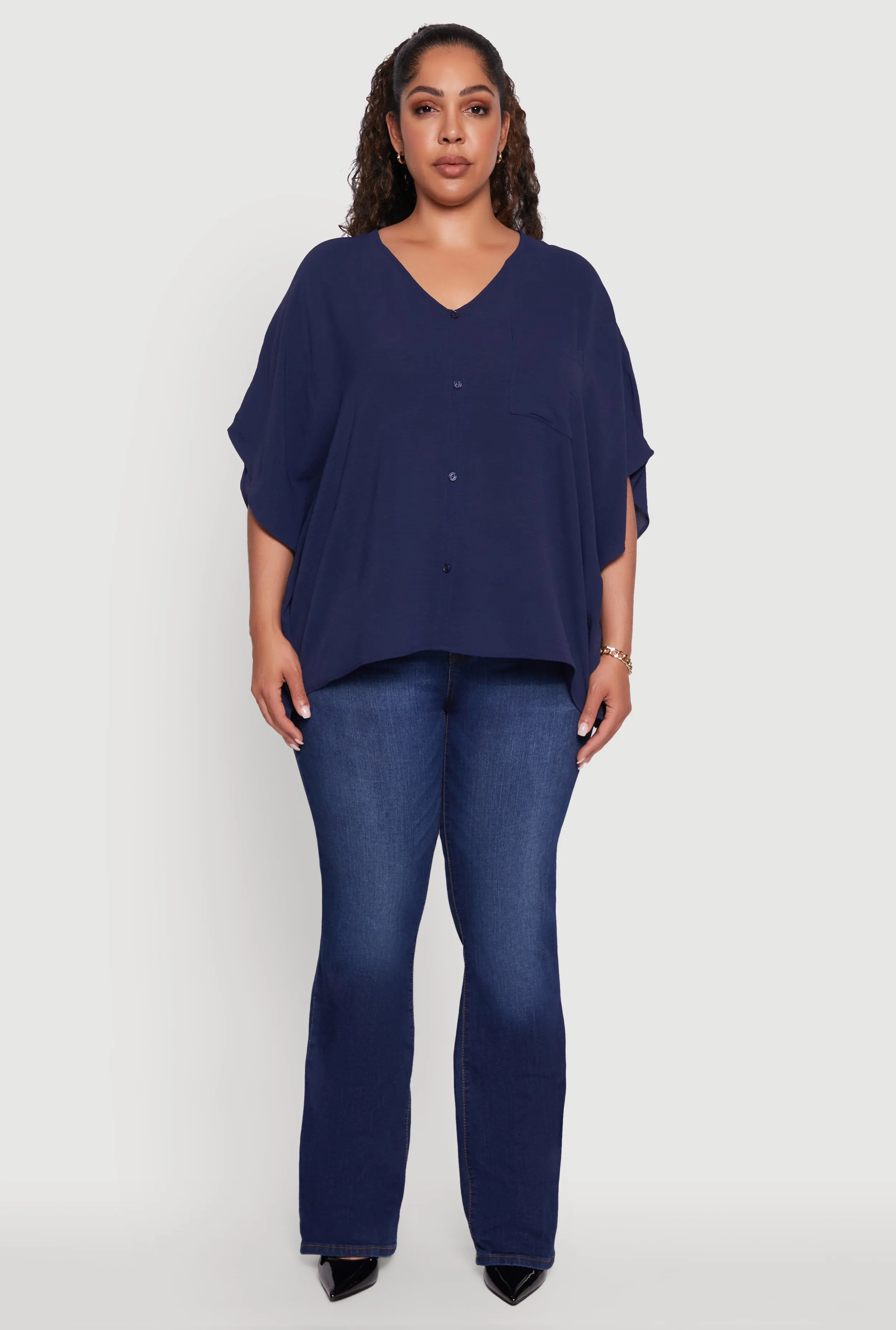 Plus Size Crepe Knit Button Detail Dolman Sleeve Blouse sold by Rainbow product image thumbnail 3