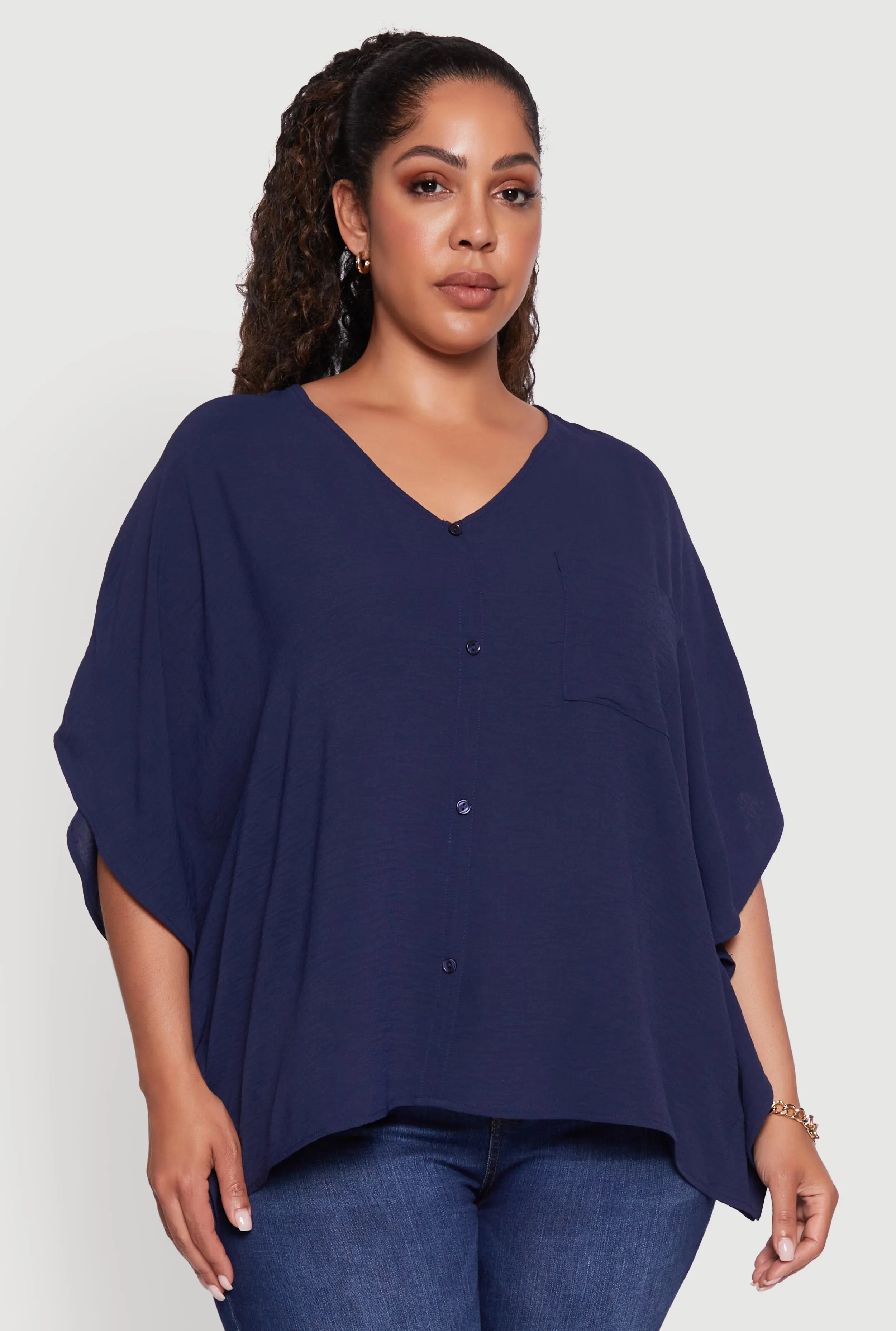 Plus Size Crepe Knit Button Detail Dolman Sleeve Blouse sold by Rainbow product image thumbnail 2