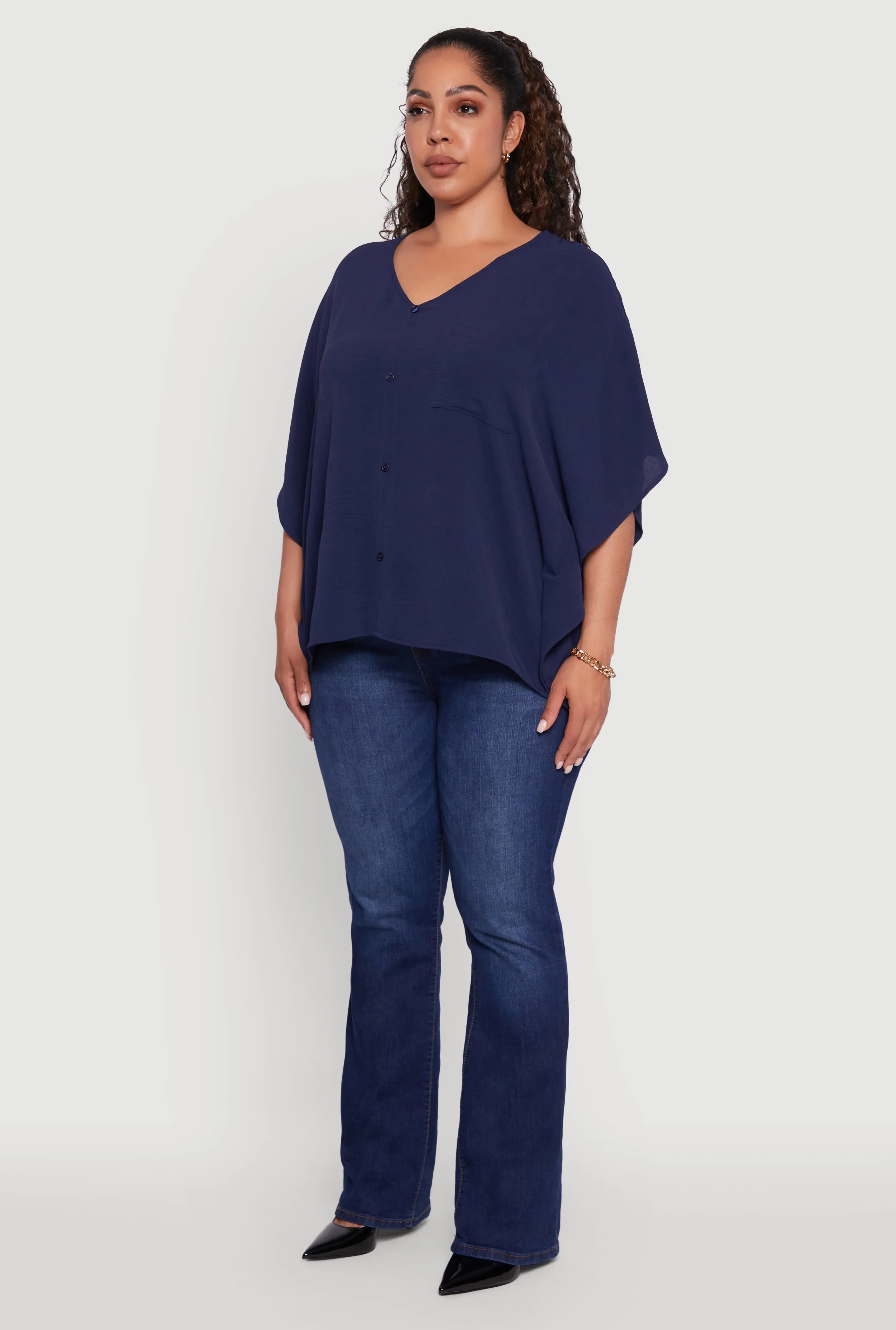 Plus Size Crepe Knit Button Detail Dolman Sleeve Blouse sold by Rainbow product image thumbnail 5