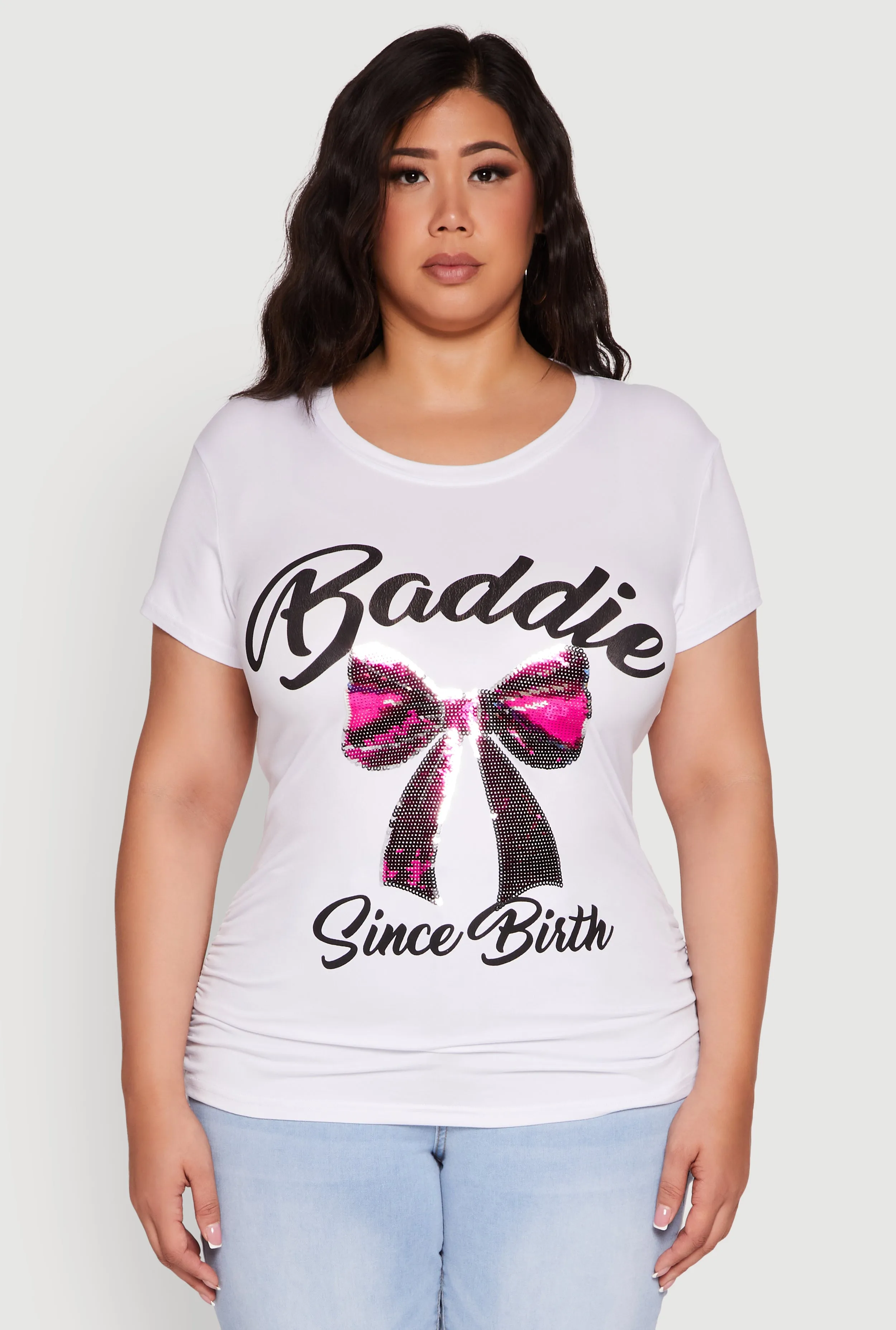 Plus Size Baddie Since Birth Sequin Graphic Tee sold by Rainbow product image thumbnail 2