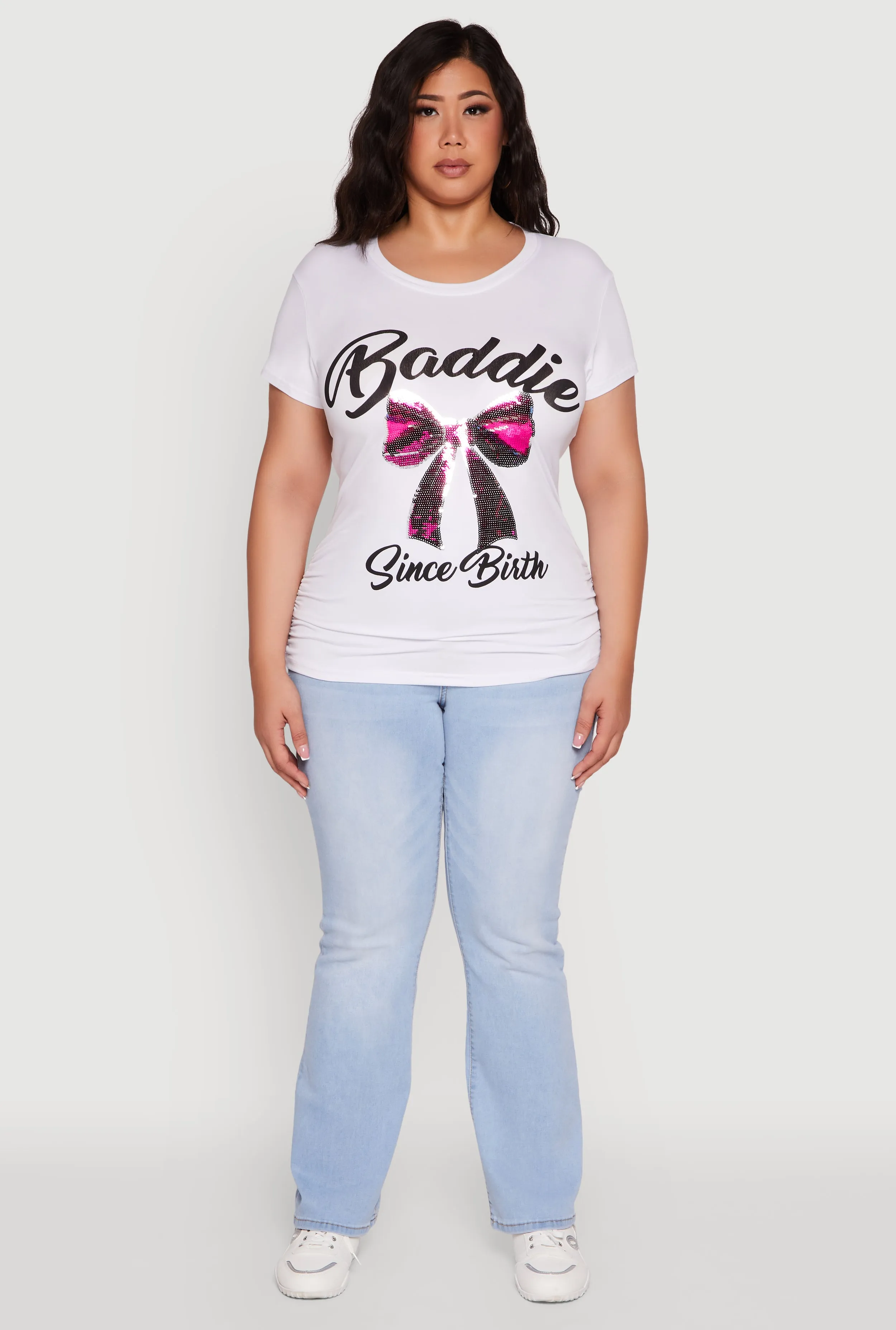 Plus Size Baddie Since Birth Sequin Graphic Tee sold by Rainbow product image thumbnail 3