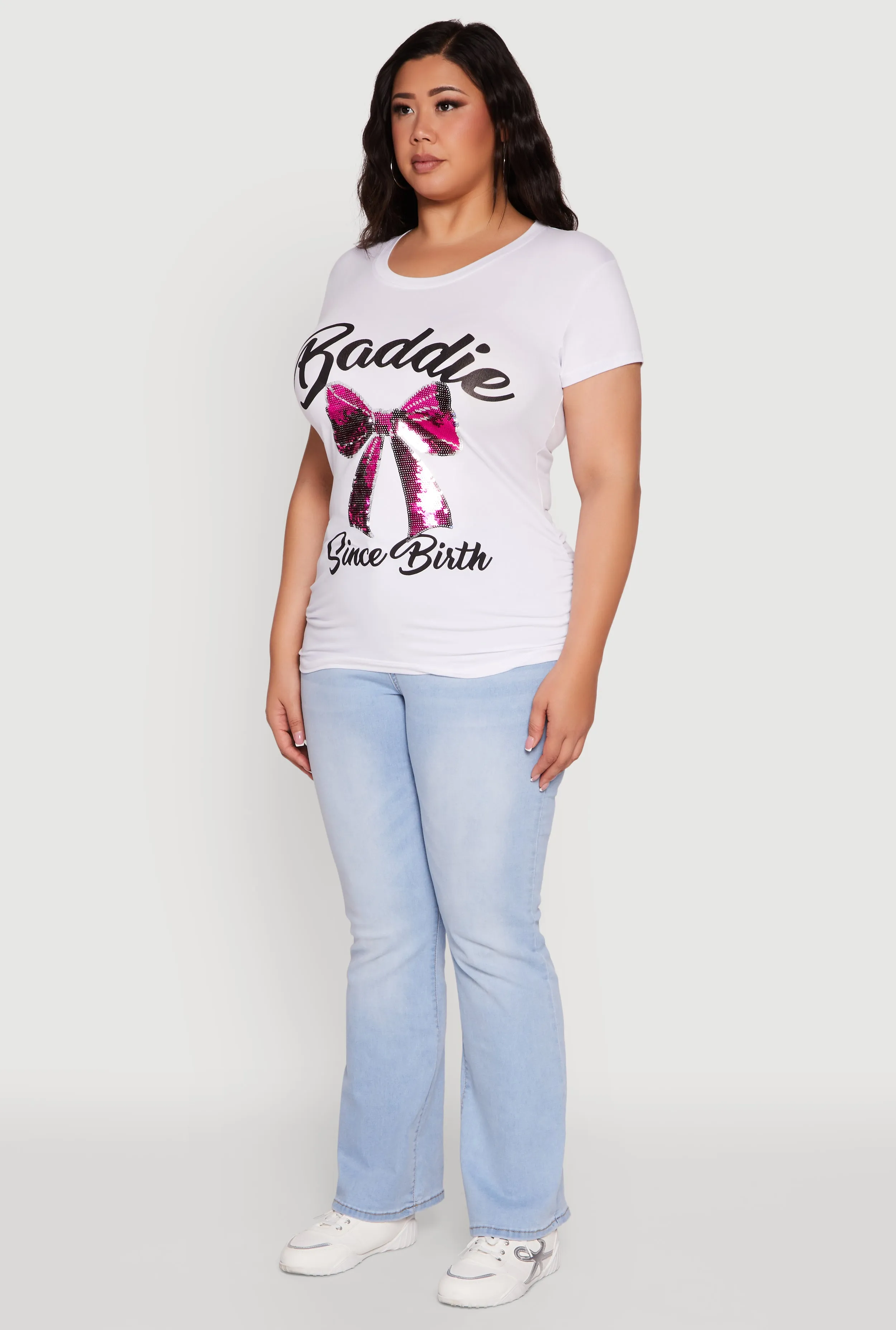 Plus Size Baddie Since Birth Sequin Graphic Tee sold by Rainbow product image thumbnail 5