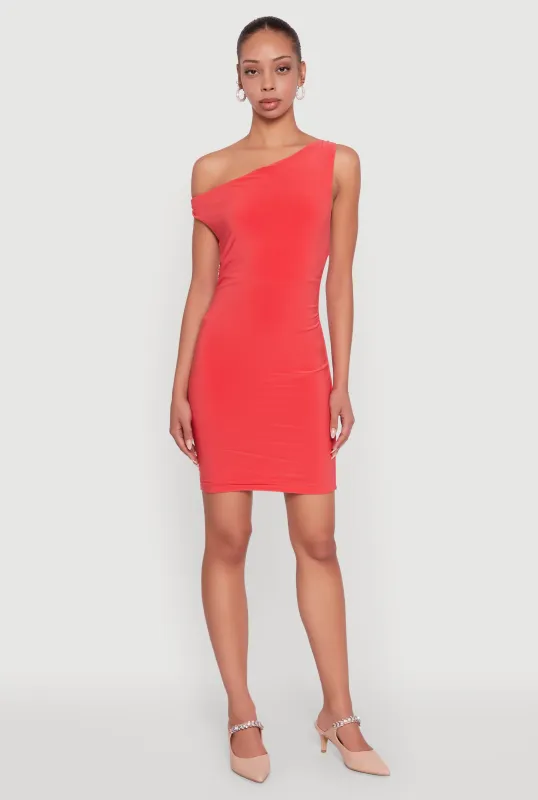 Asymmetrical Shoulder Ruched Side Mini Dress sold by Rainbow