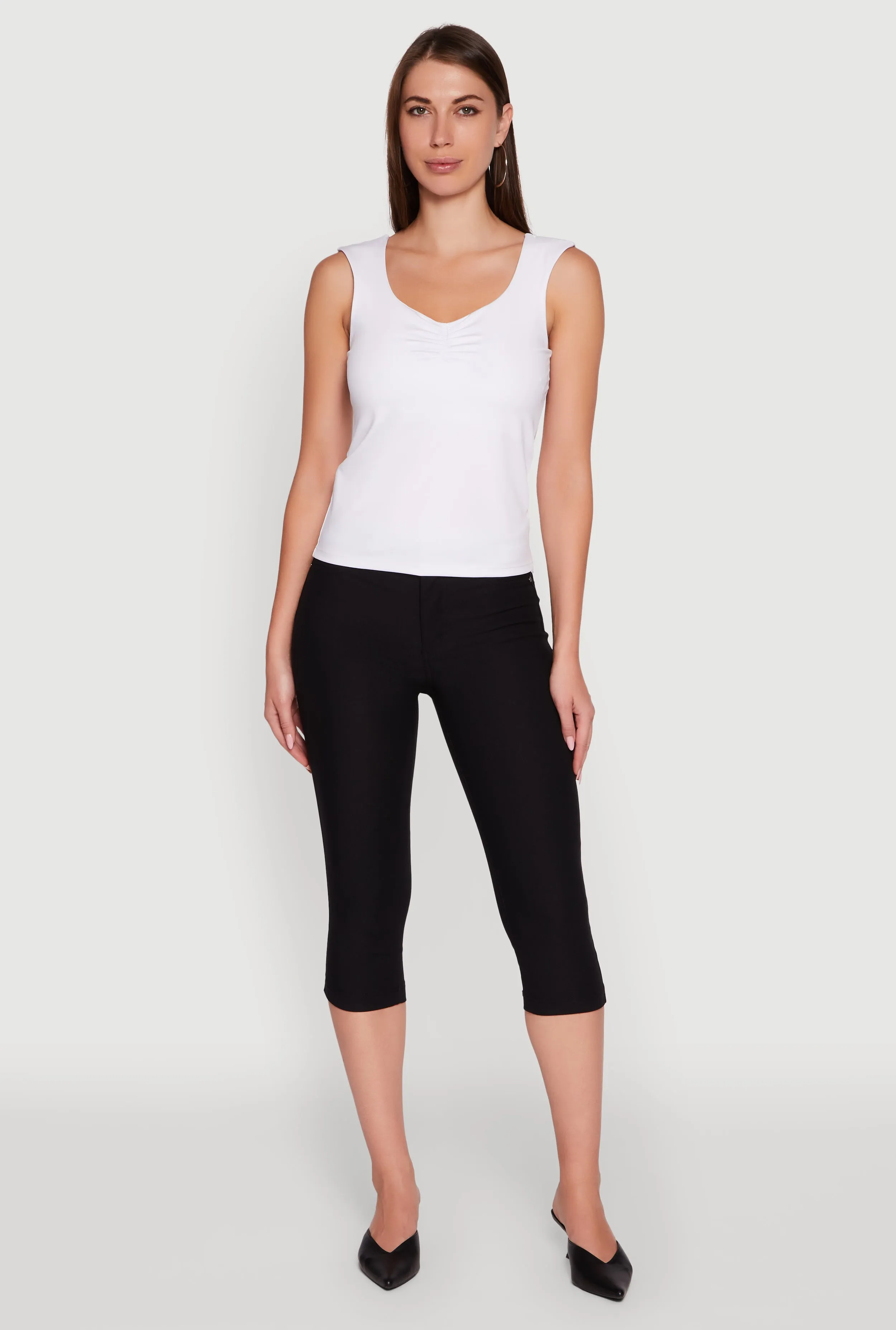 Ruched V Neck Tank Top with Shelf Bra sold by Rainbow product image thumbnail 2