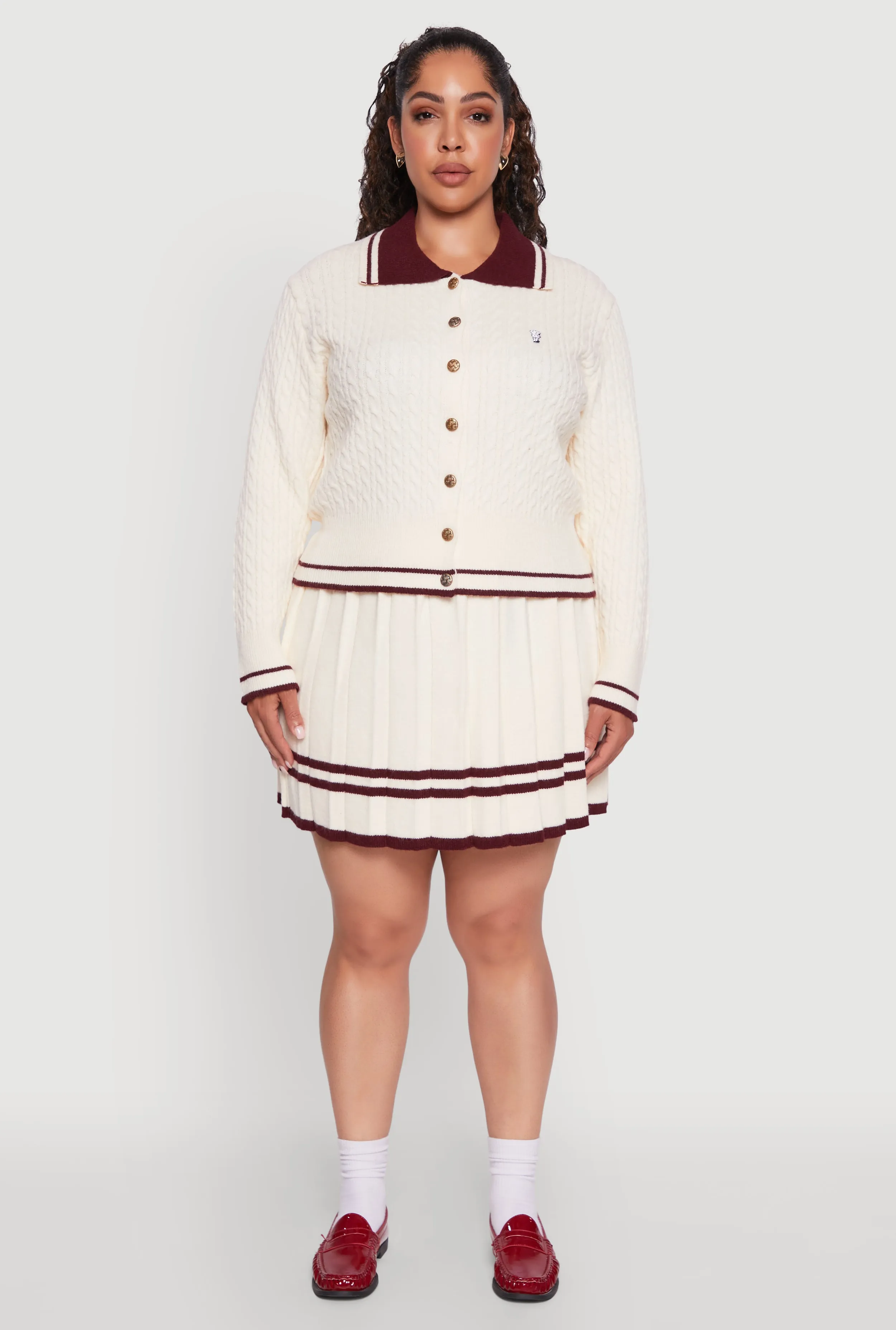 Plus Size High Waisted Varsity Stripe Pleated Skirt sold by Rainbow product image thumbnail 2