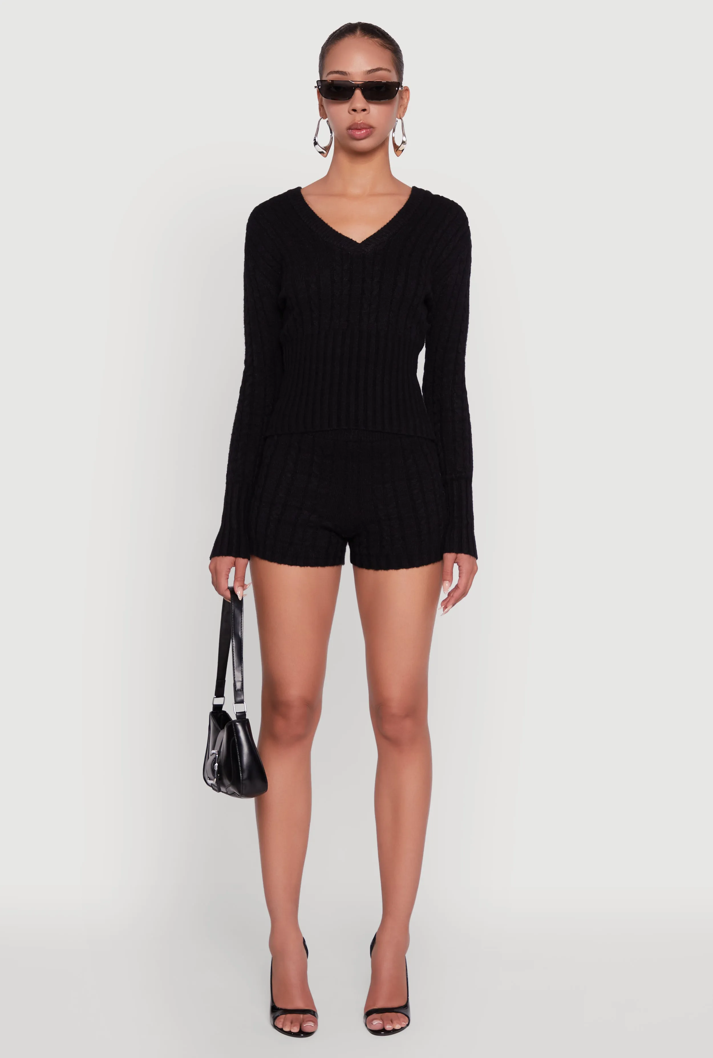 Cable Knit V Neck Hooded Sweater sold by Rainbow product image thumbnail 3