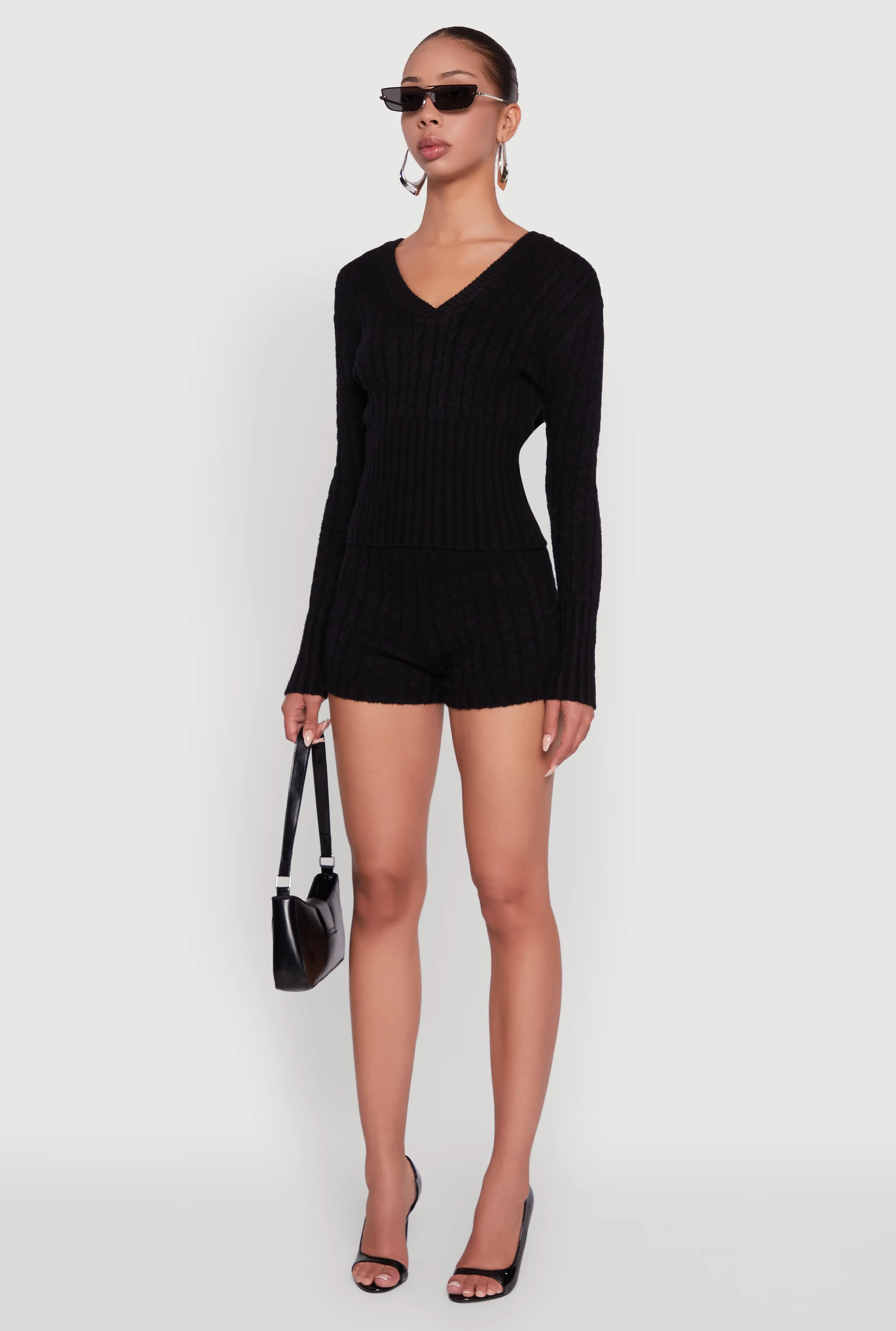 Cable Knit V Neck Hooded Sweater sold by Rainbow product image thumbnail 5