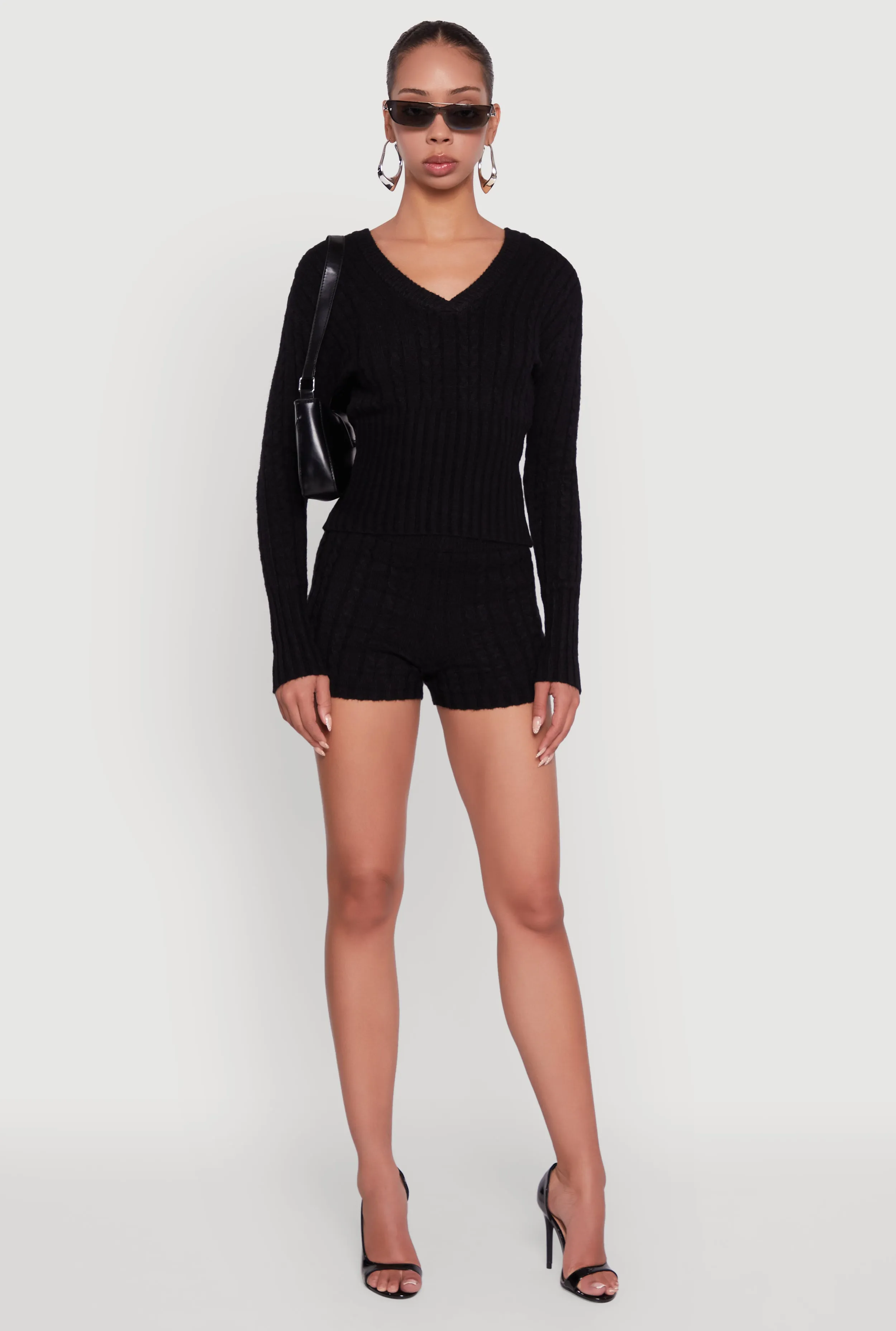 Cable Knit V Neck Hooded Sweater sold by Rainbow product image thumbnail 2