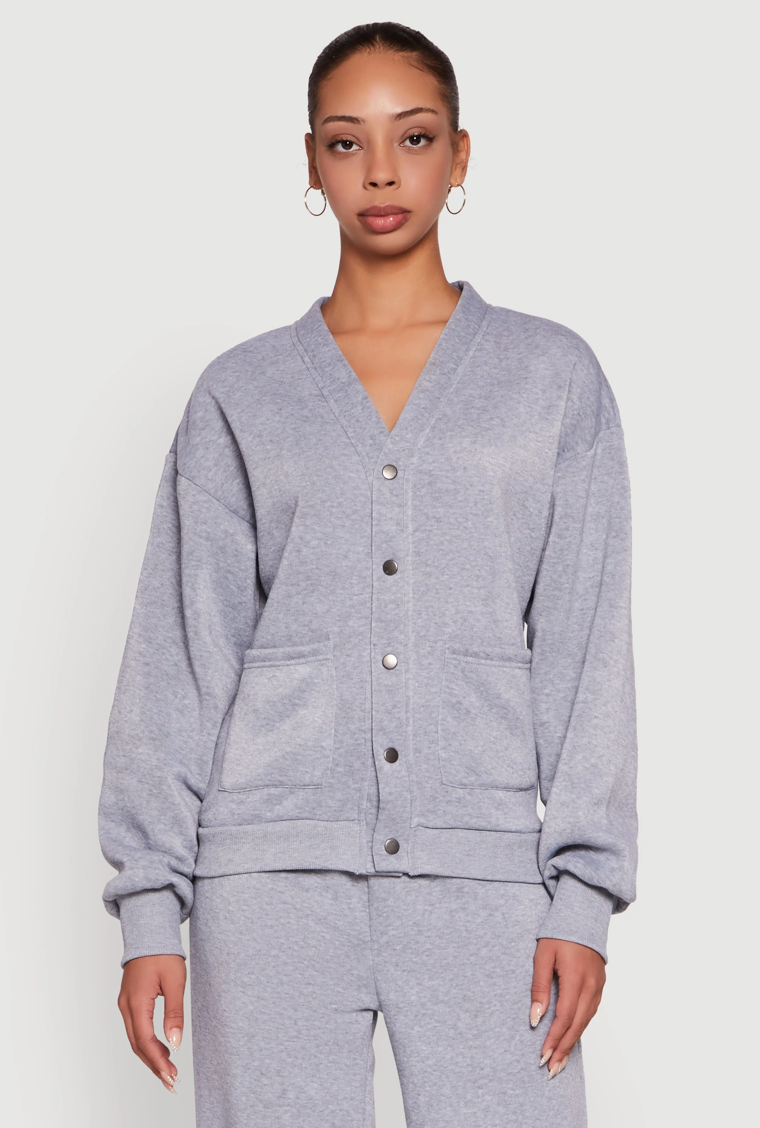 Oversized Fleece Lined V-Neck Button Front Cardigan sold by Rainbow product image thumbnail 2