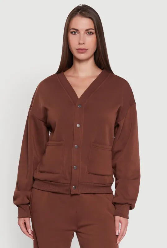 Oversized Fleece Lined V-Neck Button Front Cardigan sold by Rainbow