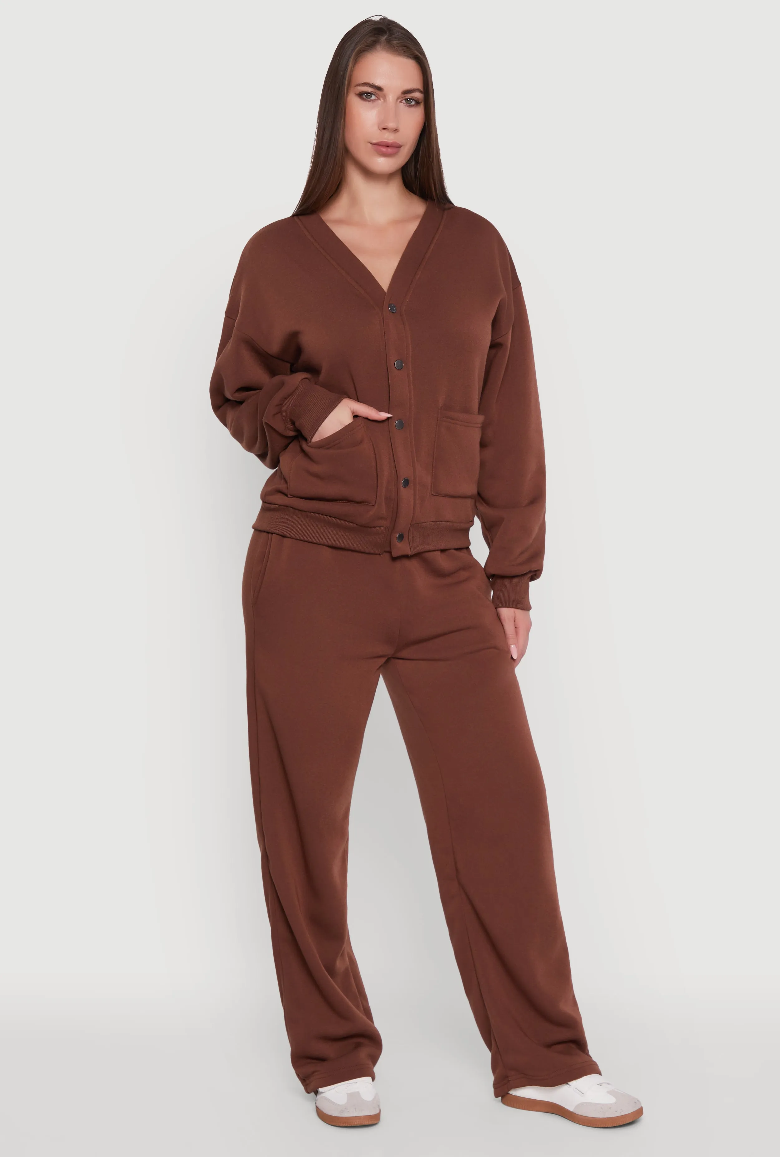 Oversized Fleece Lined V-Neck Button Front Cardigan sold by Rainbow product image thumbnail 2