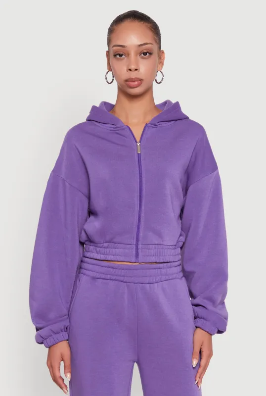 Long Sleeve Zip Front Elastic Hem Hoodie sold by Rainbow