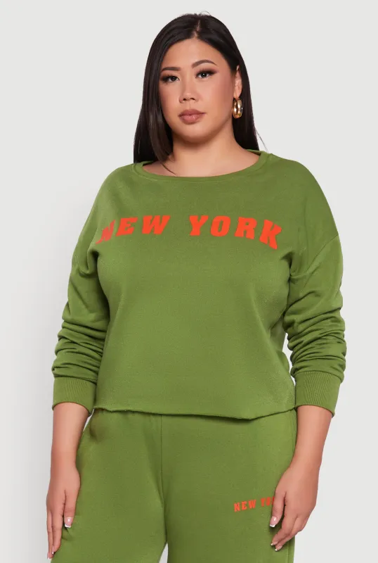Plus Size New York Graphic Raw Hem Sweatshirt sold by Rainbow