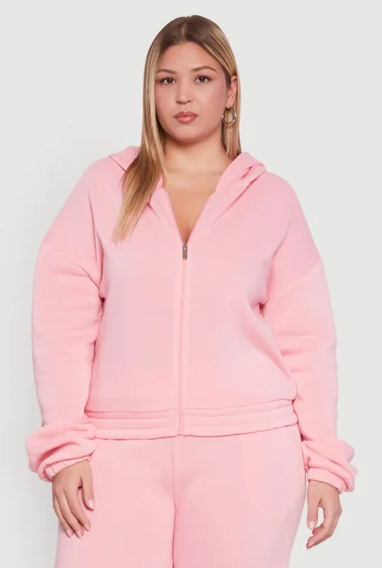 Plus Size Long Sleeve Zip Front Elastic Hem Hoodie sold by Rainbow