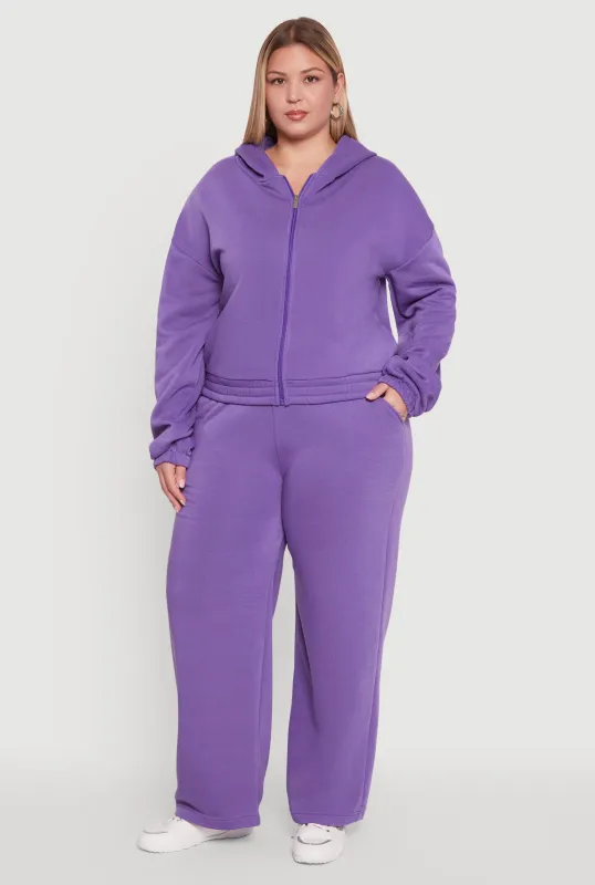 Plus Size Fleece High Waisted Wide Leg Sweatpants sold by Rainbow