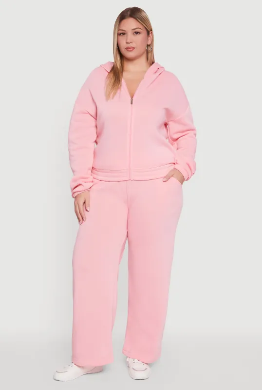 Plus Size Fleece High Waisted Wide Leg Sweatpants sold by Rainbow
