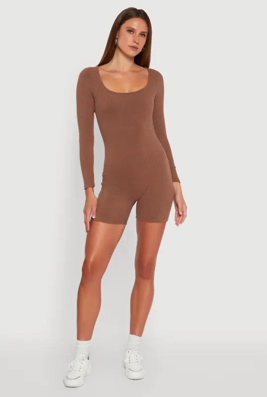 Brushed Rib Knit Long Sleeve Square Neck Catsuit sold by Rainbow
