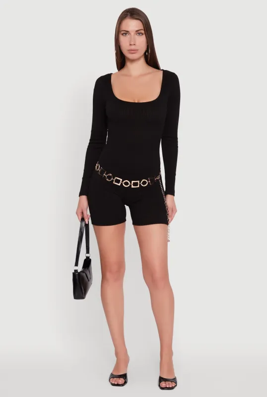 Brushed Rib Knit Long Sleeve Square Neck Catsuit sold by Rainbow